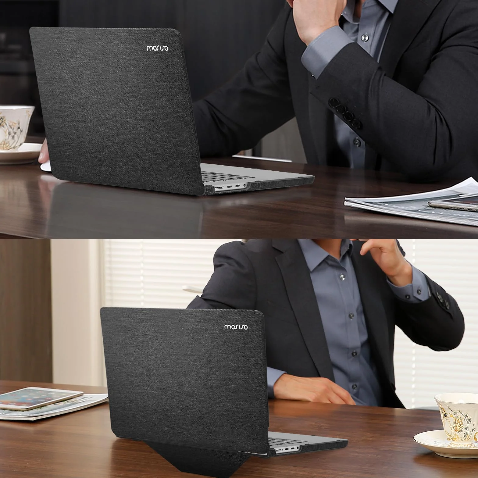 MOSISO Kompatybilny z etui na MacBook Pro 14 cali 2025 2024-2021 M5 M4 M3 M2 M1 A3434 A3112 A3185 A3401 A2918 A2992 A2779 A2442, etui z twardą powłoką z tkanin dzianinych z składaną podstawą, czarny