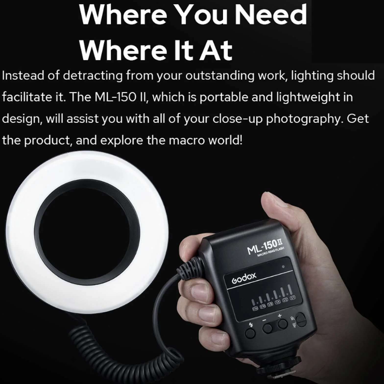 Godox ML-150II ML150II Makro LED Ring Flash Speedlite GN12 0.1-2s Czas recyklingu 5800K ± 200K dla Sony Canon Nikon Fuji Olympus Panasonic DSLR Kamery do produkcji wideo, fotografii zwierząt i roślin