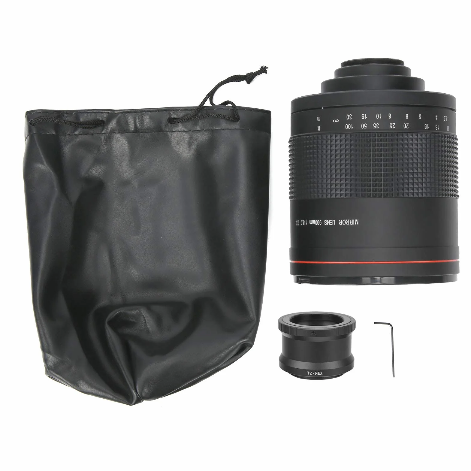 Teleobiektyw lustrzany, 900 mm F8.0 Ręczne ustawianie ostrości Teleobiektyw zmiennoogniskowy z pierścieniem adaptera do bezlusterkowego aparatu dla Sony NEX, do obserwacji ptaków krajobrazu