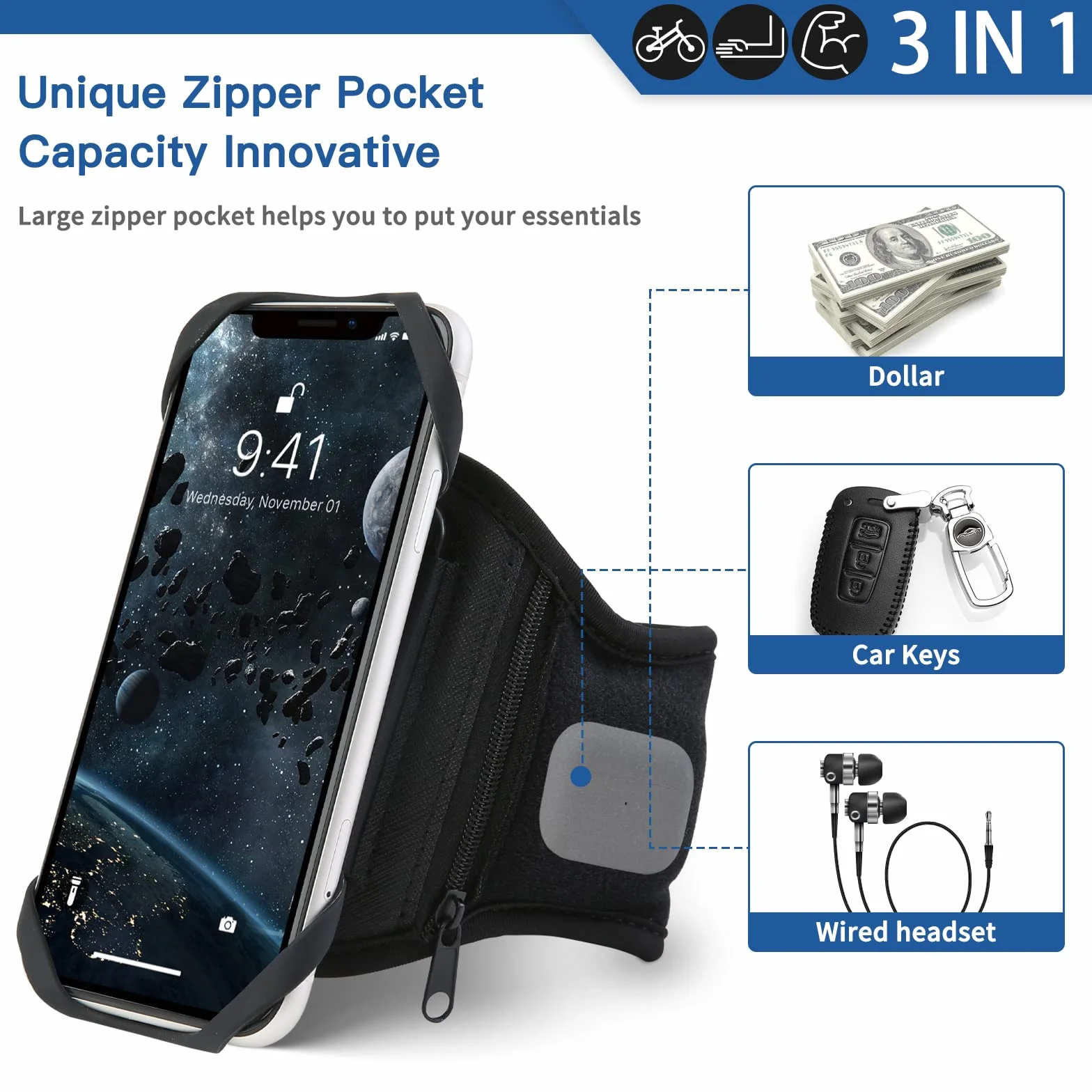 [Nowe ulepszenie] ANGGO opaska na telefon do biegania, uchwyt na telefon rowerowy 3 w 1, uchwyt na telefon na siłownię, opaska na ramię przedramię, obracana o 360° i odpinana sportowa opaska na ramię,