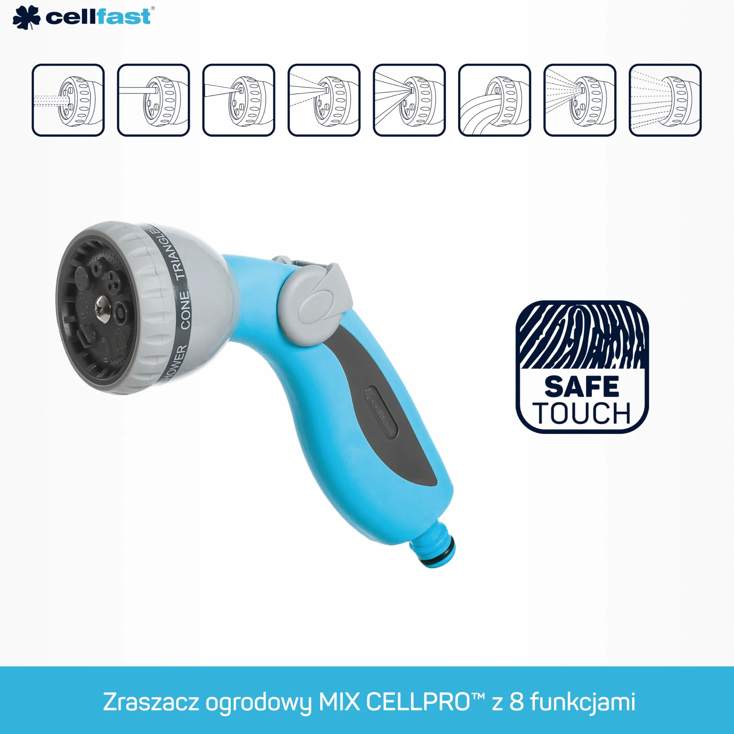 Cellfast Zraszacz Ogrodowy Cellpro Pistoletowy 8-funkcyjny ze Stopniową Regulacją