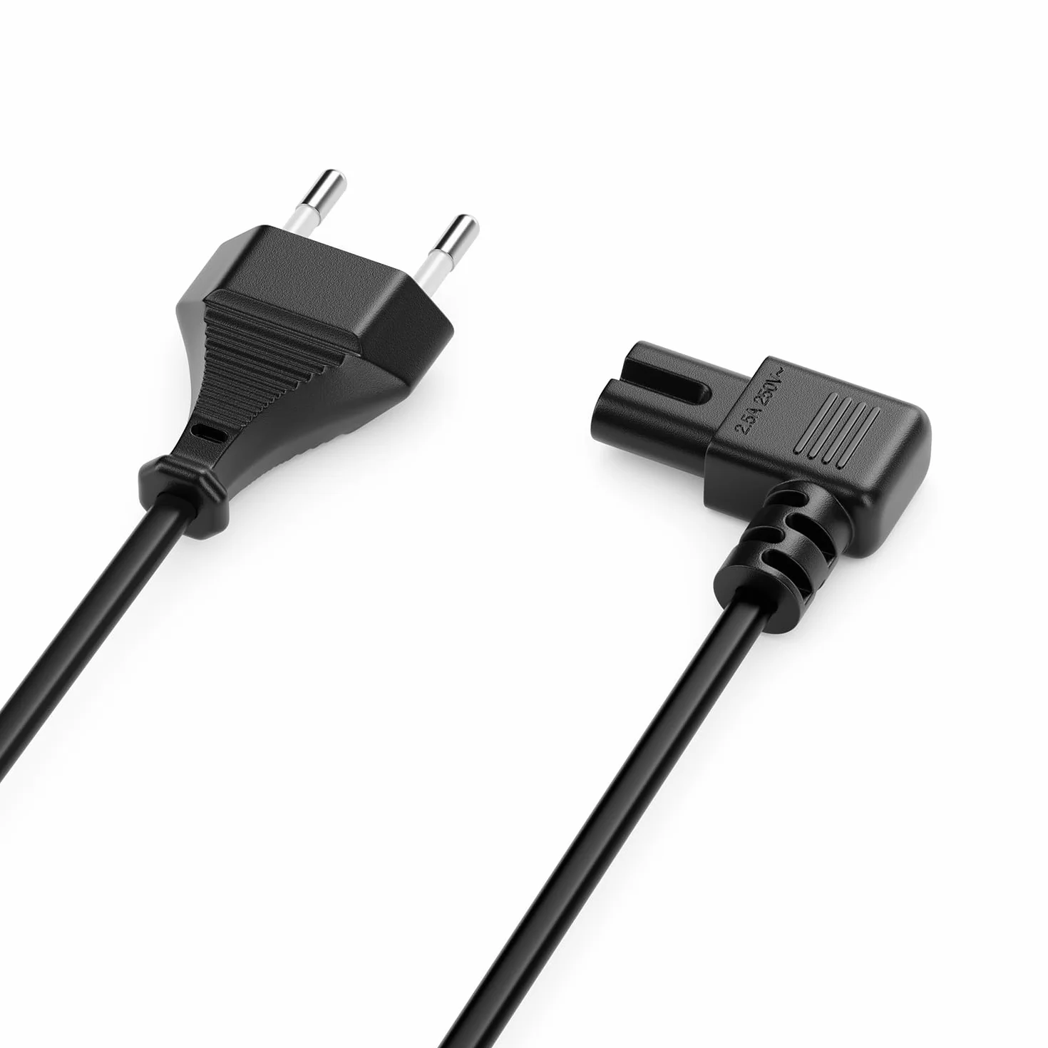 deleyCON 7,5m Kabel Zasilający Przewód Prądu Wtyk Typ C Euro na Gniazdo C7 90° Kątowy Euro Przewód Zasilania do Urządzeń Małych TV Blu-Ray Sprzęt Domowy Zasilacze - Czarny