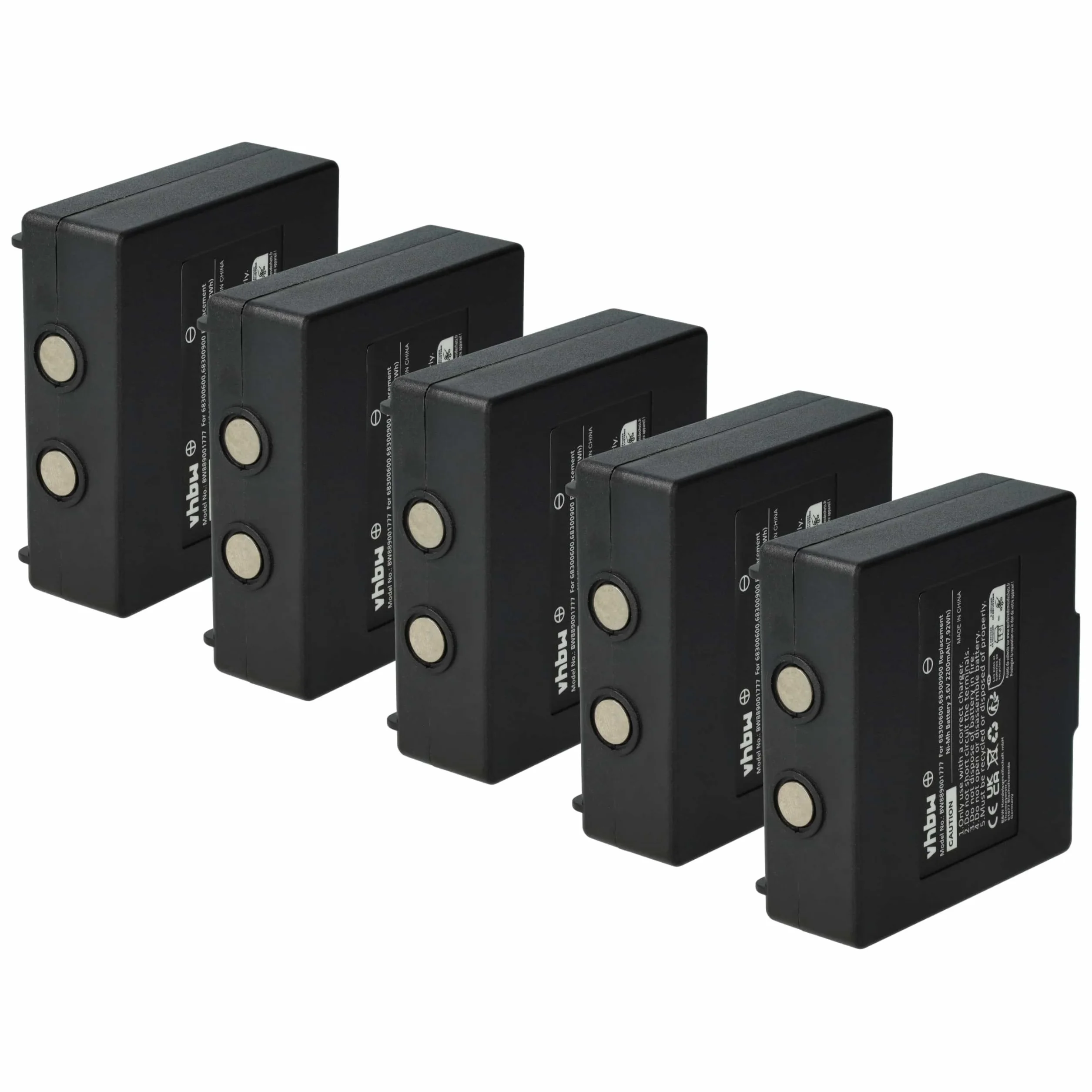 vhbw 5 x akumulator zamienny do Abitron KH68300990, EX2-22 do przemysłowego pilota zdalnego sterowania (2200 mAh, 3,6 V, NiMH) - czarny