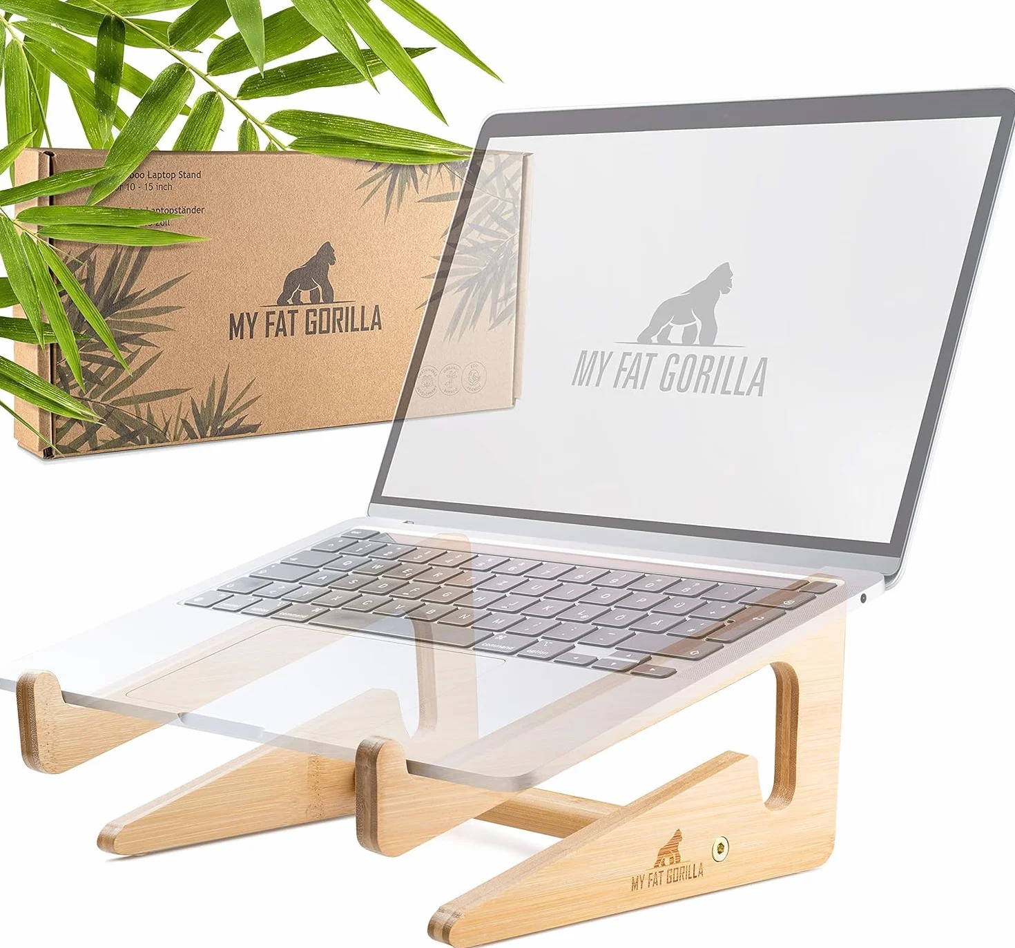 MY FAT GORILLA Stojak na Laptopa – Podstawka pod Laptopa 10-15 Cali MacBook Notebook – Antypoślizgowy Wentylacja Biurko – Uchwyt Drewniany (Bambus)