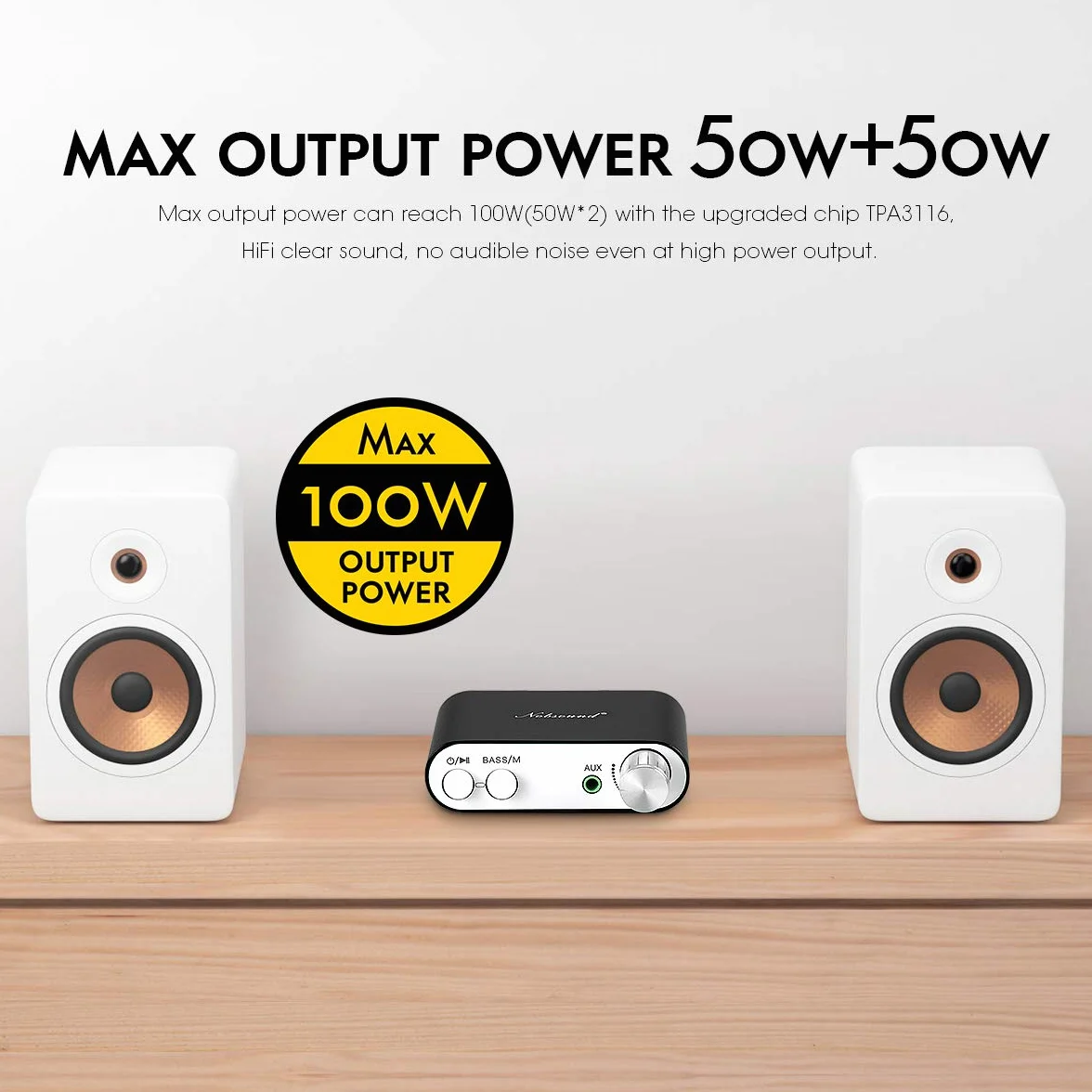 Nobsound NS-10G Mini wzmacniacz cyfrowy Bluetooth 5.0-100 W, z zasilaczem, czarny