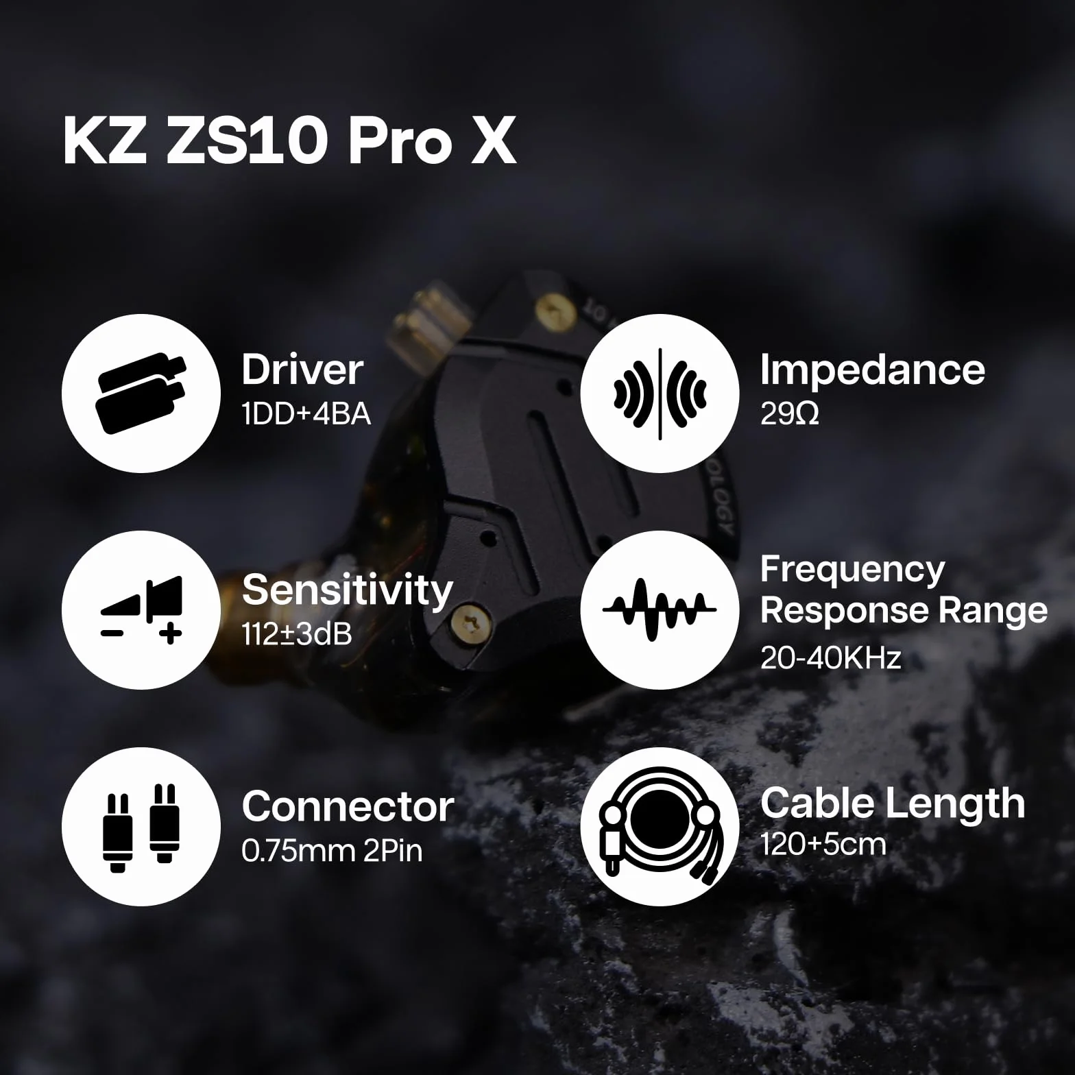 Linsoul KZ ZS10 Pro X Upgraded 1DD+4BA Hybrydowe słuchawki IEM HiFi z frontem ze stopu, odłączany i wpuszczany kabel 2-pinowy dla audiofilskiego muzyka DJ Stage(Bez mikrofonu) | Z płytą czołową ze stopu, odłączany, posrebrzany, wpuszczany 2-pinowy kabel I