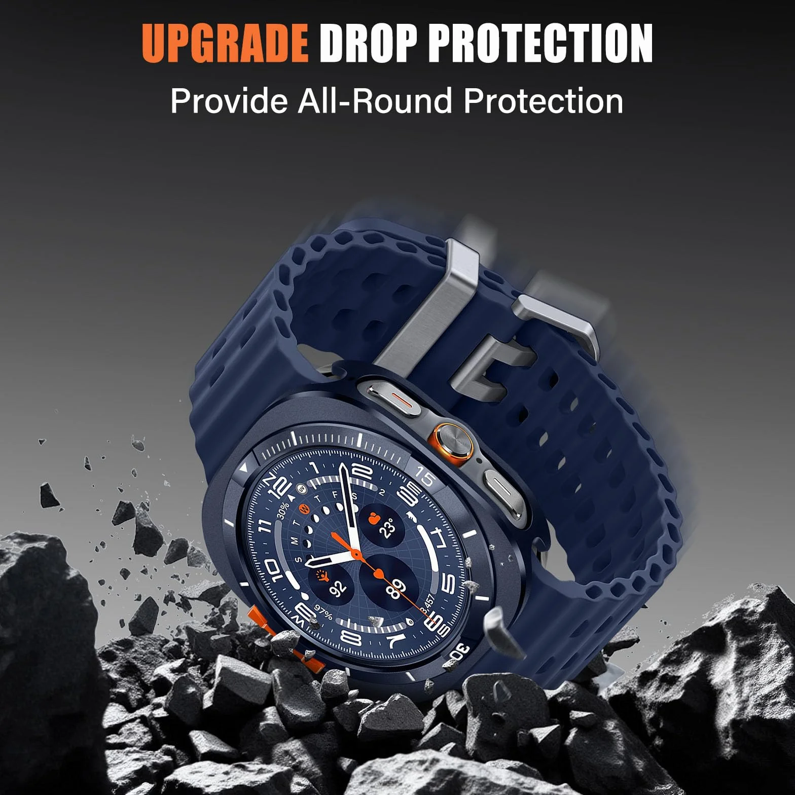 Wytrzymały metalowy futerał kompatybilny z Samsung Galaxy Watch Ultra (2025/2024) 47 mm, metalowa obudowa ochronna z tylną klapką do Galaxy Watch 7/8 Ultra, niebieski/biały