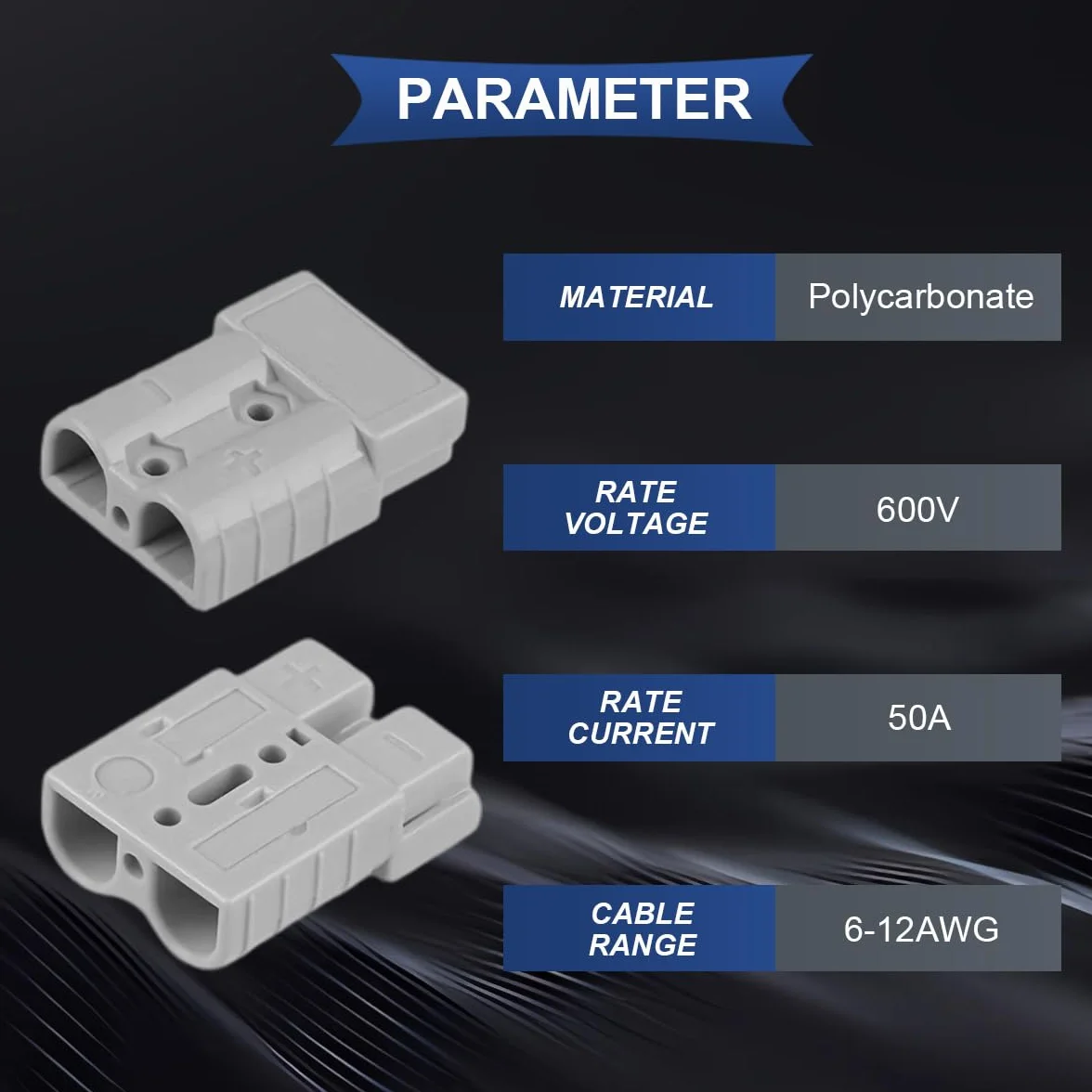 Xiatiaosann przyłącza akumulatora 50 A Quick Connect szybkozłączka 600 V 6-12 G kabel do akumulatora szary uszczelka gumowe zatyczki chroniące przed kurzem
