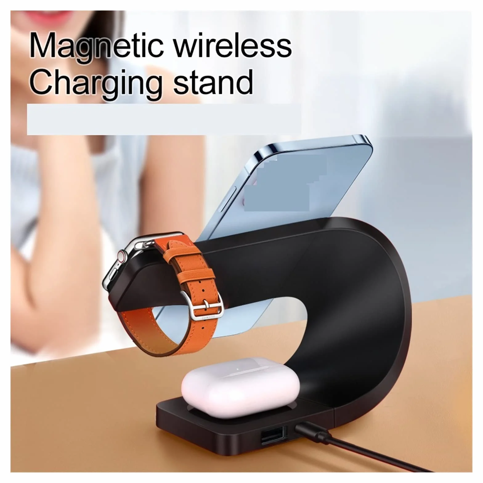 Magnetyczna podstawka ładująca bezprzewodowa 15W indukcyjna uniwersalna stacja dokująca IP14 do szybkiego ładowania słuchawek do telefonu(Black 20W Charger)