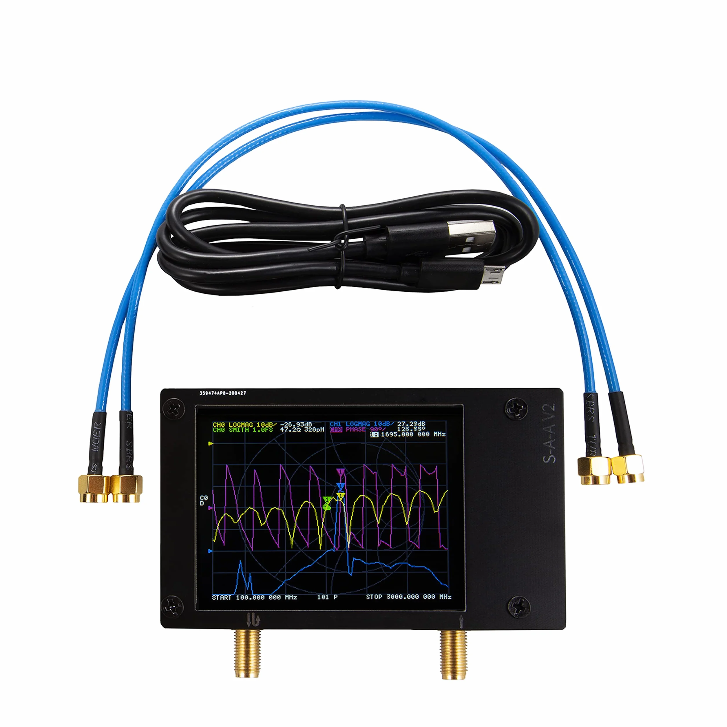 Nooelec NanoVNA v2 (S-A-A-2) Zestaw - wektorowy analizator sieciowy 50 kHz-3 GHz z ekranowaniem, zestawem do kalibracji, 6 tłumików i więcej! Wspieraj innowacje