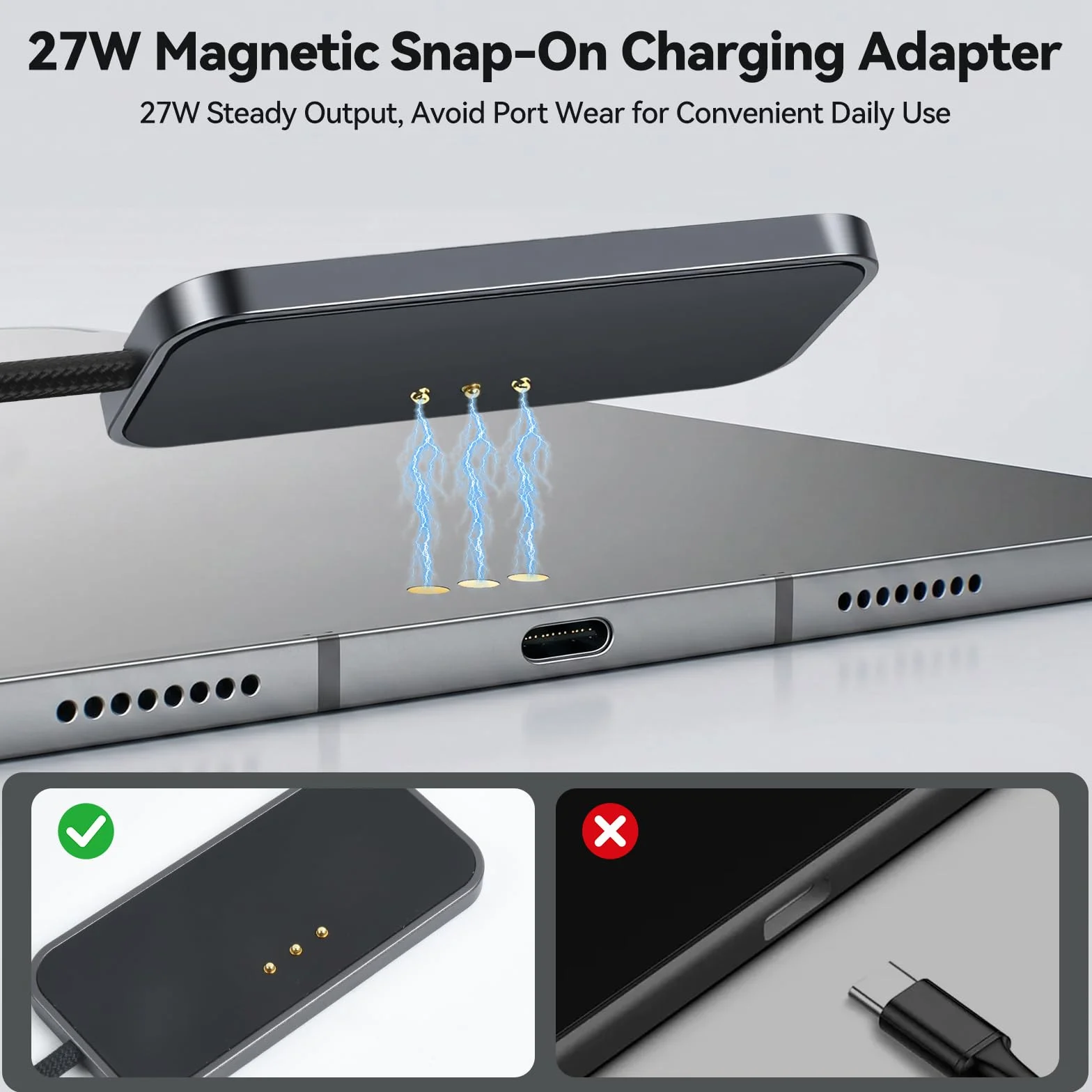 ELUTENG Magnetyczna ładowarka bezprzewodowa, 27 W, szybka ładowarka do iPada | Lekka, magnetyczna podkładka ładująca z kablem USB-C 2 m, kompatybilna z iPad Pro 12,9" (3-6 generacji) iPad Air 13" M2/M3/M4