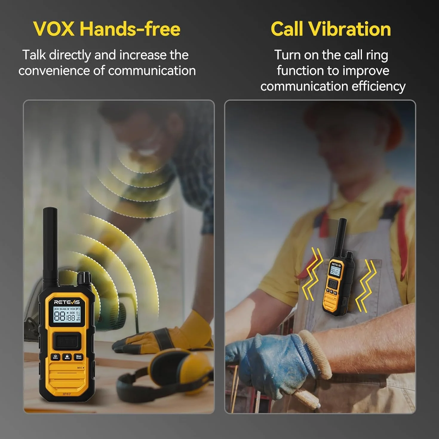 Retevis RB648 Plus Walkie Talkie Dalekiego Zasięgu, Wodoodporne Portofony IP67, 2000 mAh, Typ C, Ręczny Walkie Talkie do Trudnych Warunków (4 Szt. Żółty)