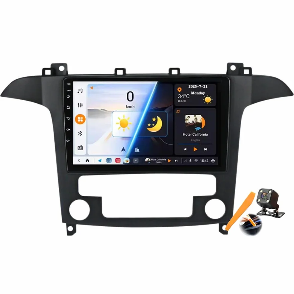 Y300s, Android 15.0 Stereo zamiennik dla Fo-rd S-MAX 2006-2015 Radio samochodowe z nawigacją GPS 9-calowy przenośny odtwarzacz multimedialny DVD Odbiornik FM BT z Android Auto CarPlay