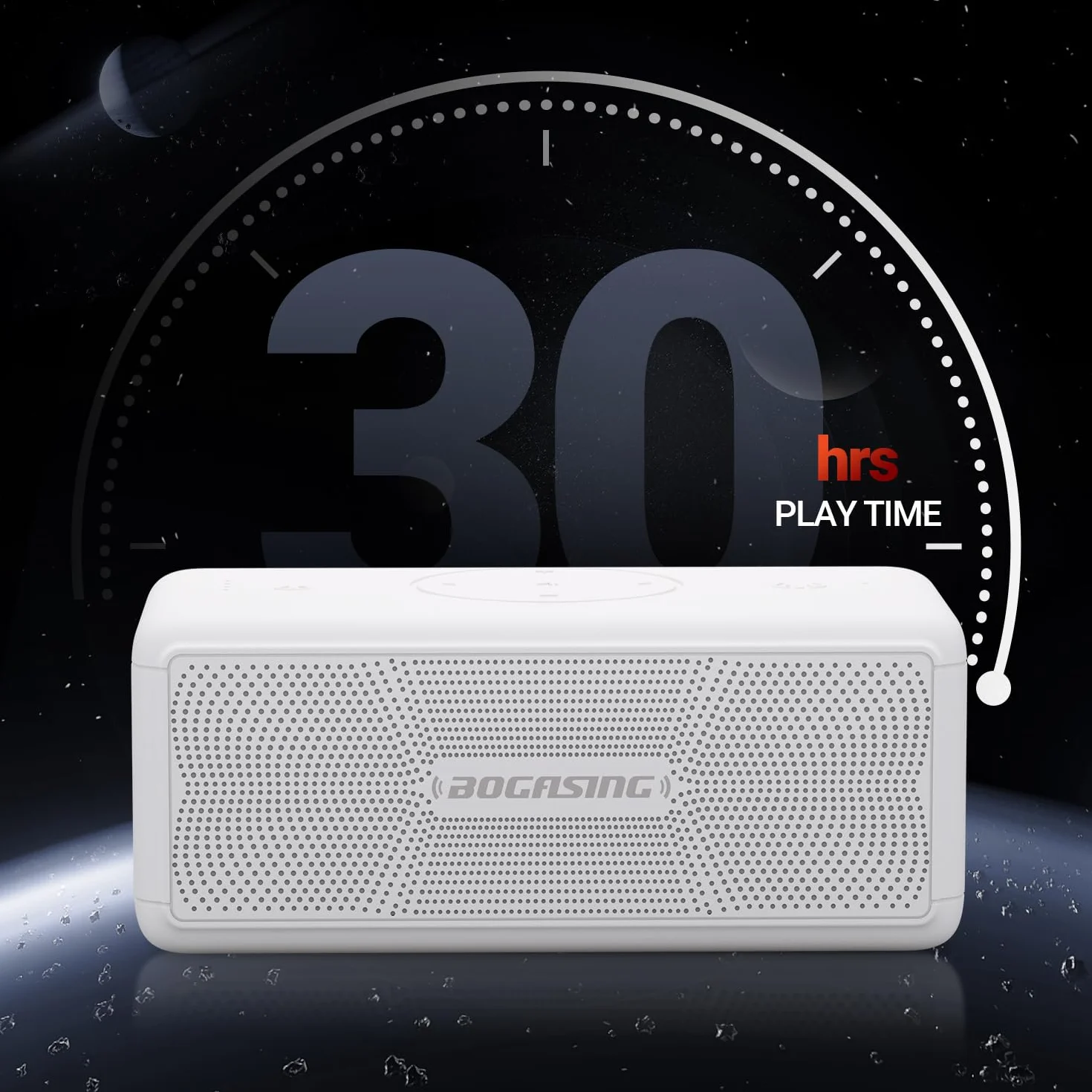 BOGASING Potężny głośnik M5, 40 W Surround Stereo, głębokie basy, 30 godzin autonomii, Bluetooth 5.3, wodoszczelność IPX7, EQ, AUX, karta TF, USB, przenośny bezprzewodowy do użytku na zewnątrz (biały)