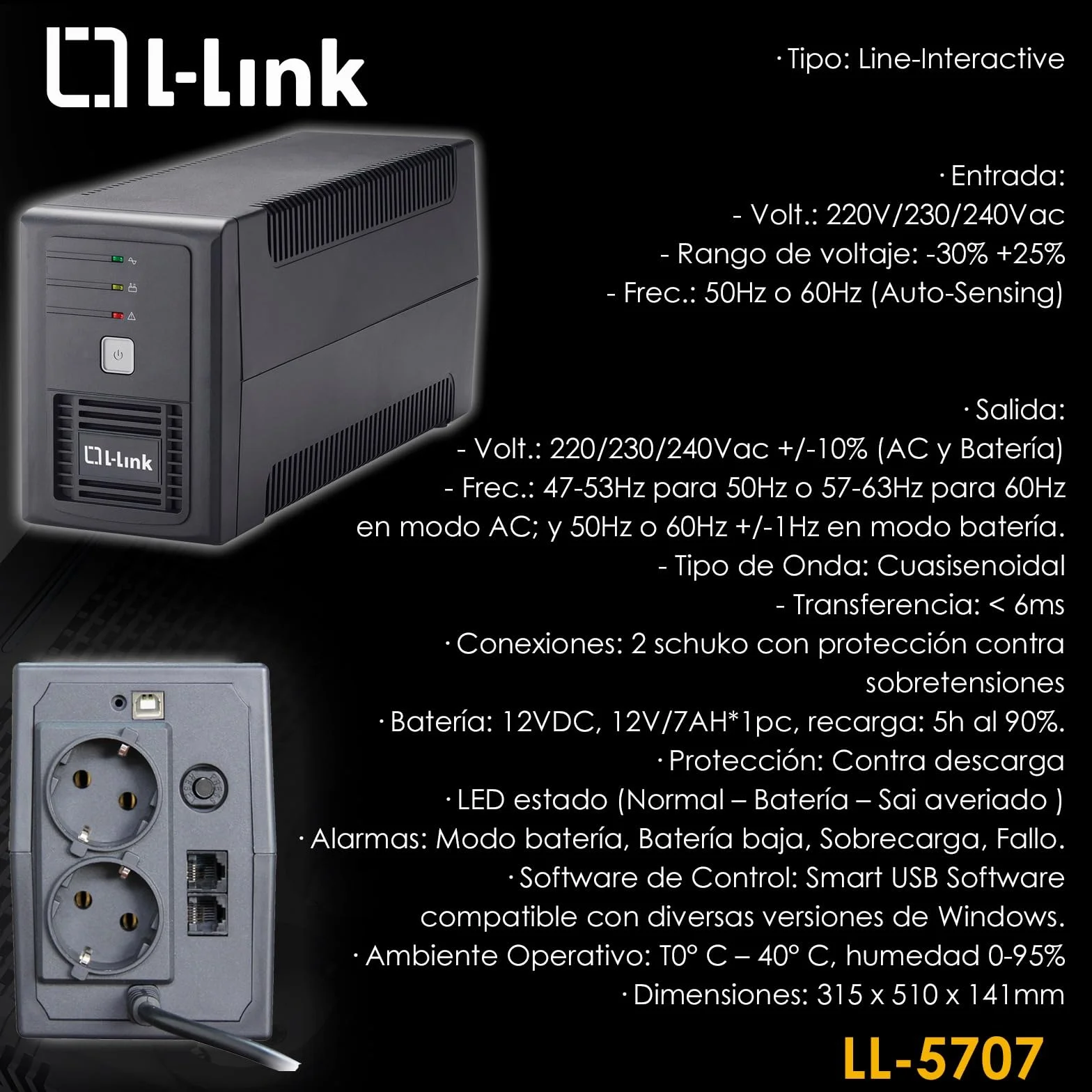 L-Link | Zasilacz bezprzerwowy dla PC | Sai 700VA Interactive L-Link LL-5707