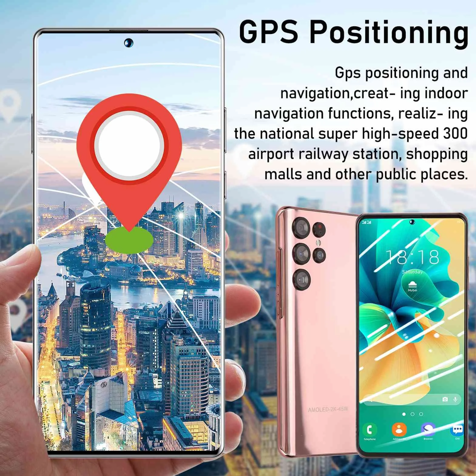 Telefon komórkowy 4G dla Androida 10.0, 6,82-calowy ekran HD, 6 GB RAM i 128 GB ROM, z funkcją rozpoznawania twarzy, bateria 7300 mAh, smartfon do codziennej pracy(EU)