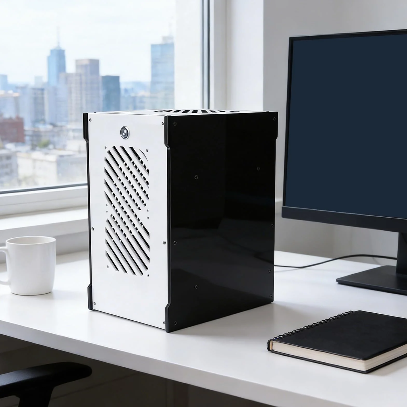 Asixxsix Mała Obudowa Komputera PC, Kompaktowa Obudowa Komputera ITX 10,5 L z Otwartym, Pustym w środku Chłodzeniem 360 Stopni, Obsługa Płyty Głównej ITX Zasilacze SFX SFX L Panel