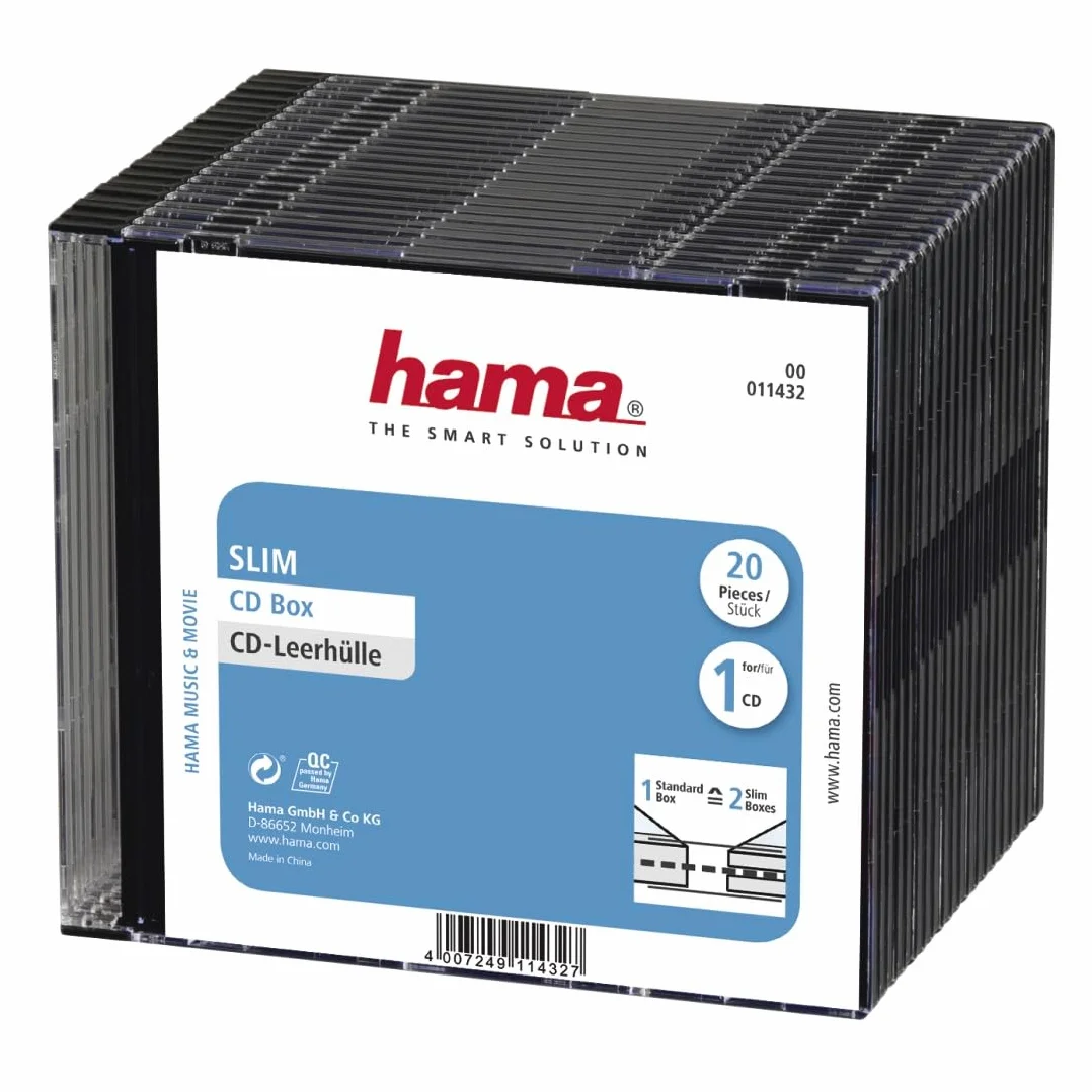 Hama Uniwersalne opakowanie na płyty CD (opakowanie 20 szt, cienkie, wysokość 5,2 mm PS) czarne