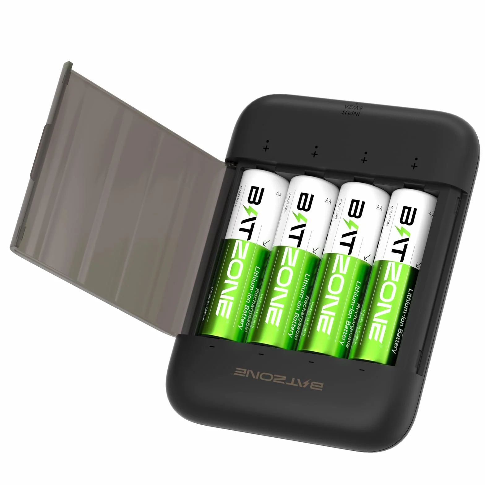 BATZONE Baterie litowo-jonowe AA 4-pak z ładowarką, 2500 mAh Wysoka pojemność 1,5 V baterie AA