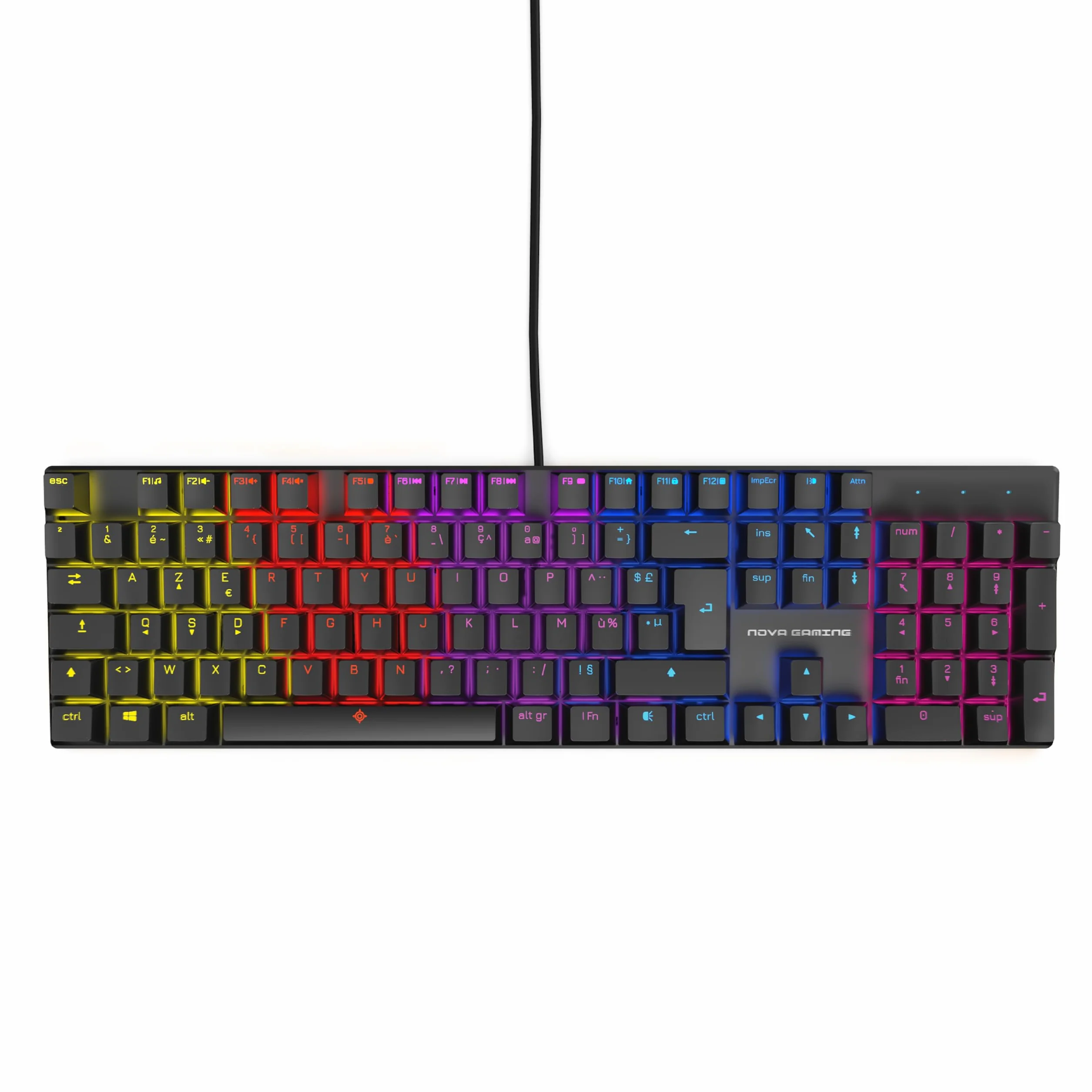 NOVA GAMING HERCULE - Przewodowa mechaniczna klawiatura do gier USB - klawiatura dla graczy, podświetlenie RGB, 104 klawisze, w tym 26 anty-ghostingowych, AZERTY French - kompatybilna z PC Gaming,