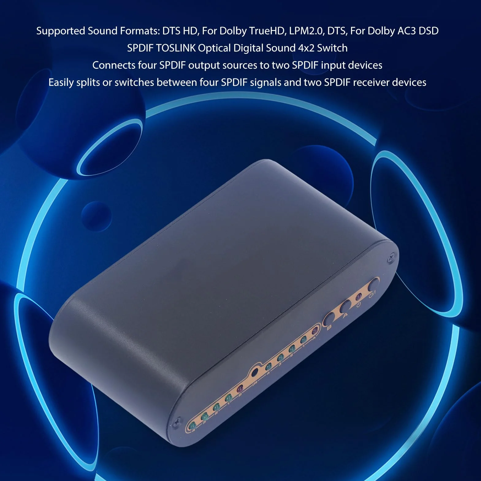 Cyfrowy Optyczny Dźwięku 4x2 SPDIF, 4 Wejścia 2 Wyjścia Rozdzielacz Dźwięku SPDIF z Pilotem na podczerwień, Obsługa DTS HD, Dolby TrueHD, LPCM2.0 (wtyczka UE)