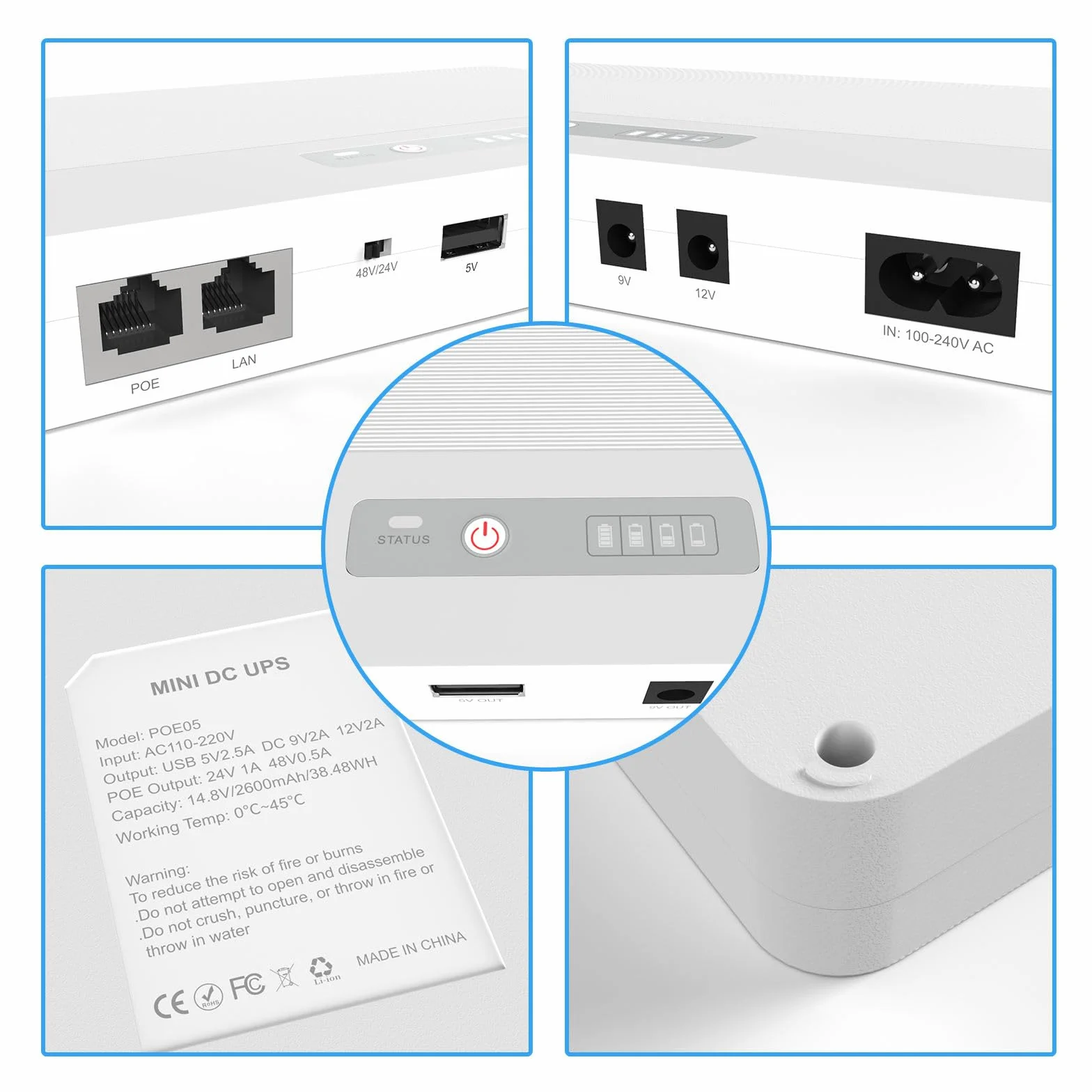 Zasilacz awaryjny Mini UPS 12V, 10400mah Zasilacze awaryjne bateria zapasowa ups bank mocy do routera kamery telefonu alarmowego, Back up Battery z Wyjście 5V USB 9V 12V DC 48V Gigabit POE