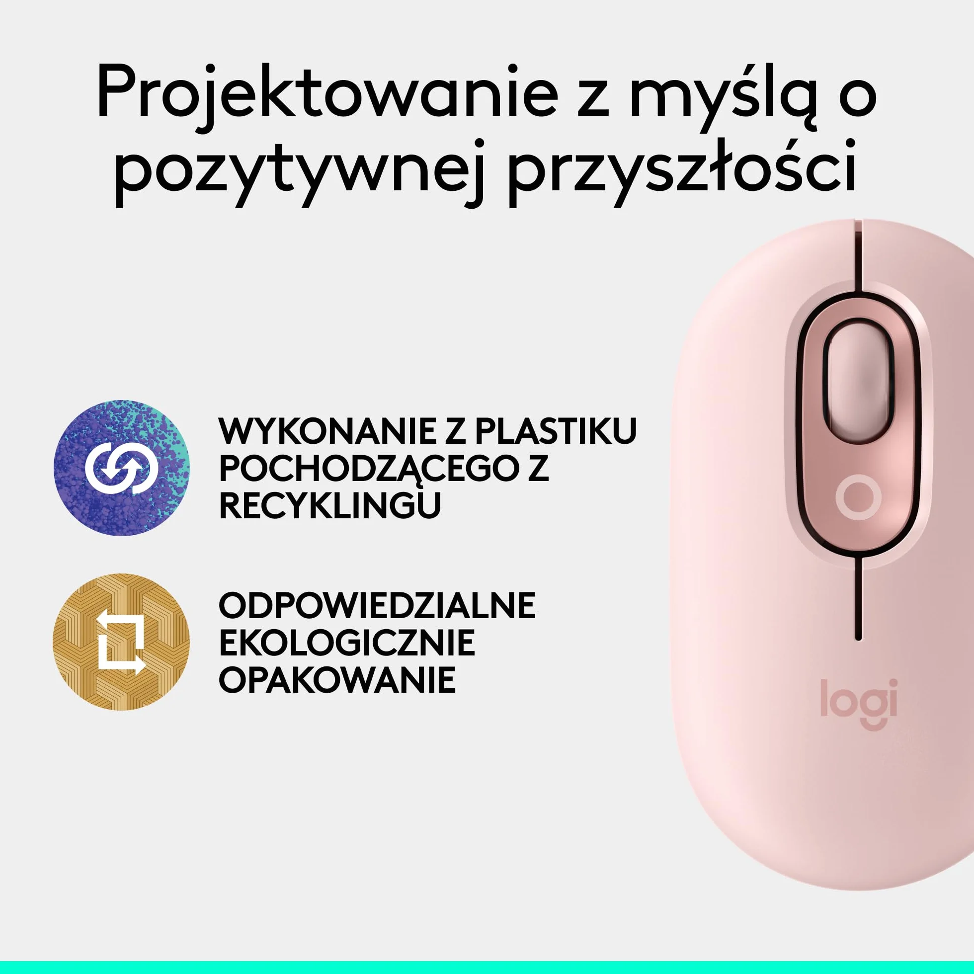 Logitech POP Mouse, przenośna bezprzewodowa mysz Bluetooth | Programowalne przyciski, ciche kliknięcia, Easy-Switch, do laptopa, tabletu i komputera PC — Róża