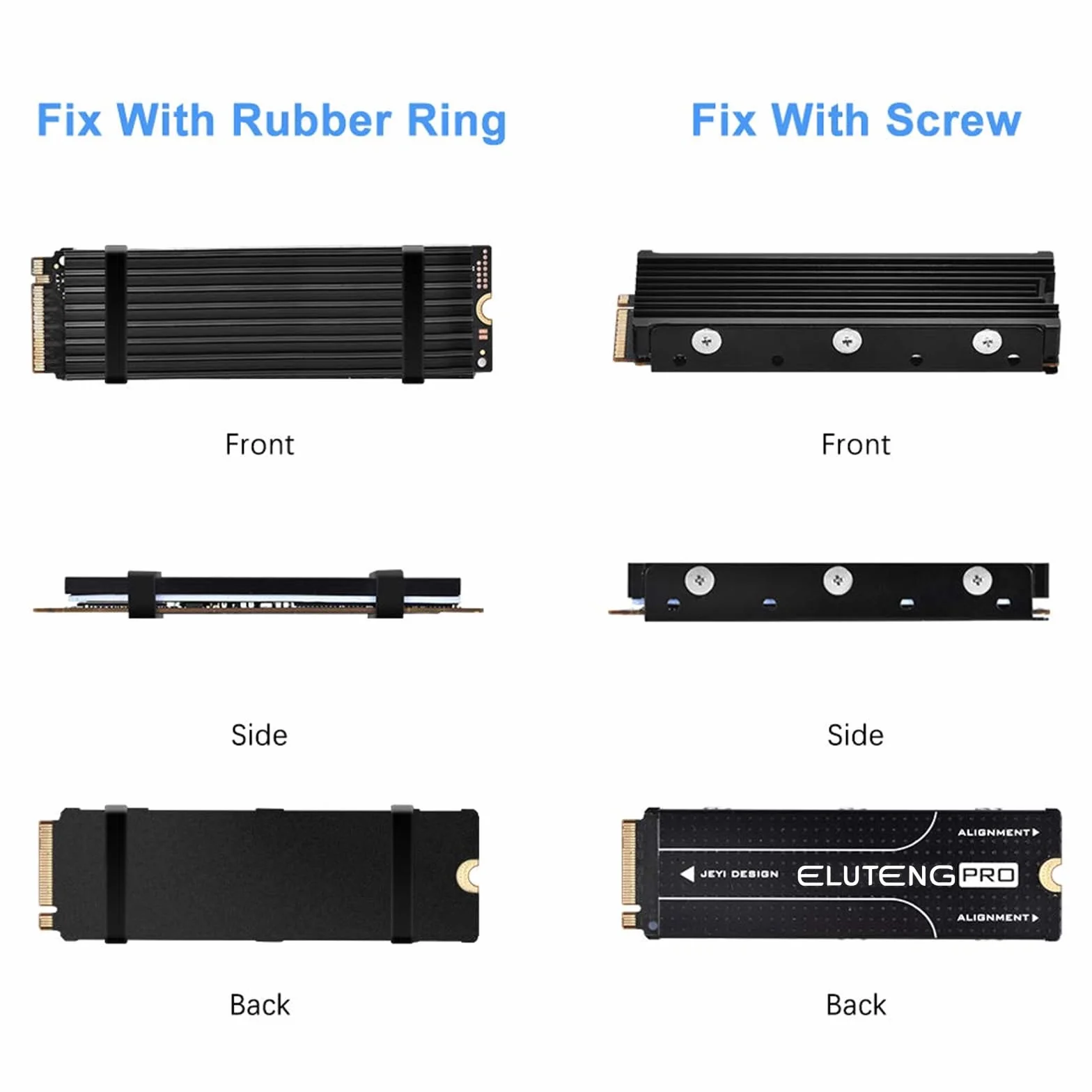 ELUTENG M.2 SSD NVME Radiator 2-pak pasuje do komputera PS5 PC aluminiowa chłodnica dwustronna metr SSD z 4 termicznymi podkładkami silikonowymi