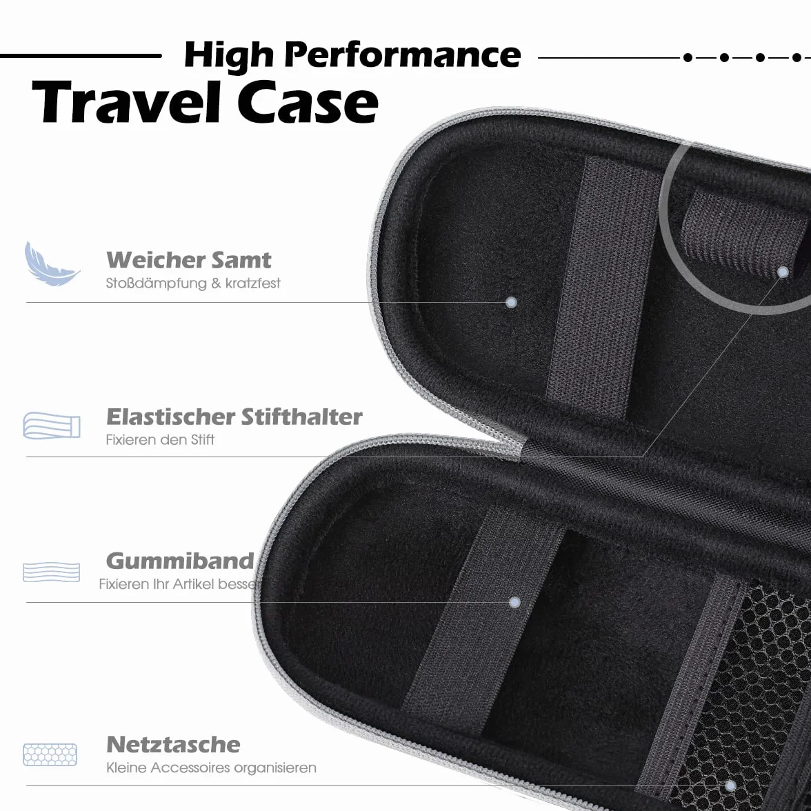 AGPTEK Etui na Apple Pencil, Premium sztuczna skóra etui ze szlufką na rysik etui ochronne do Samsung, Huawei, Surface Pro, z wbudowaną półką i pasującym do kabla USB, szare