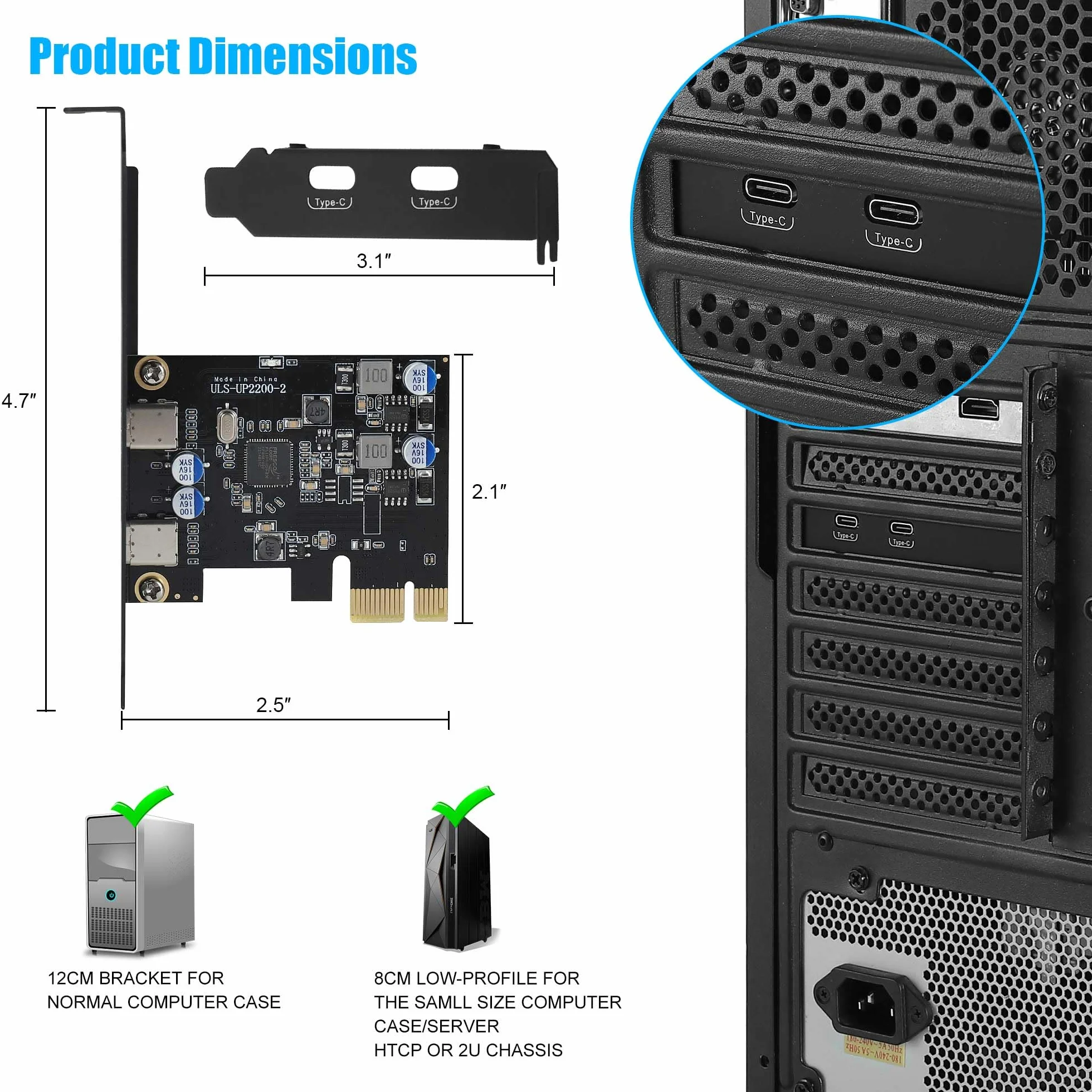 Karta PCIe USB C 2 porty z Power Delivery, karta USB 3.0 5Gbps szybkie ładowanie 20W dla komputera stacjonarnego