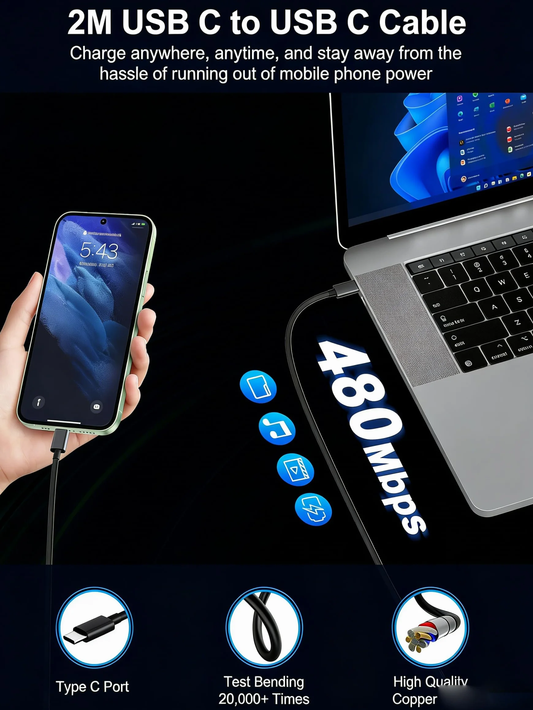 Ładowarka USB-C 45W Samsung Galaxy S25/S24/S23/S22/S21/A55/A54/A15/A56/A26/A53, zasilacz ścienny z kablem USB-C 2m