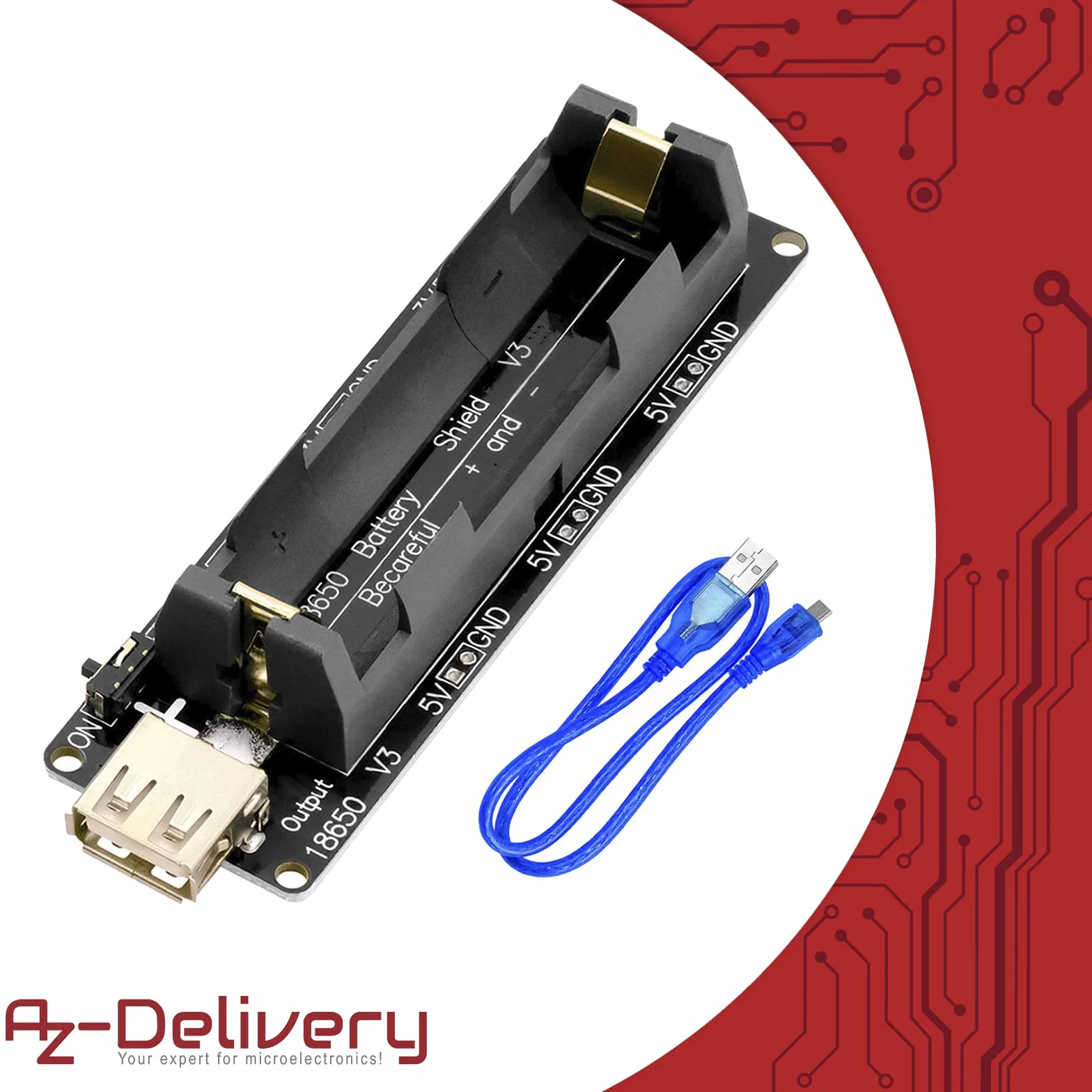 AZDelivery 18650 Battery Expansion Shield V3 Złącze Micro-USB, w tym kabel USB kompatybilny z Arduino w tym E-Book!