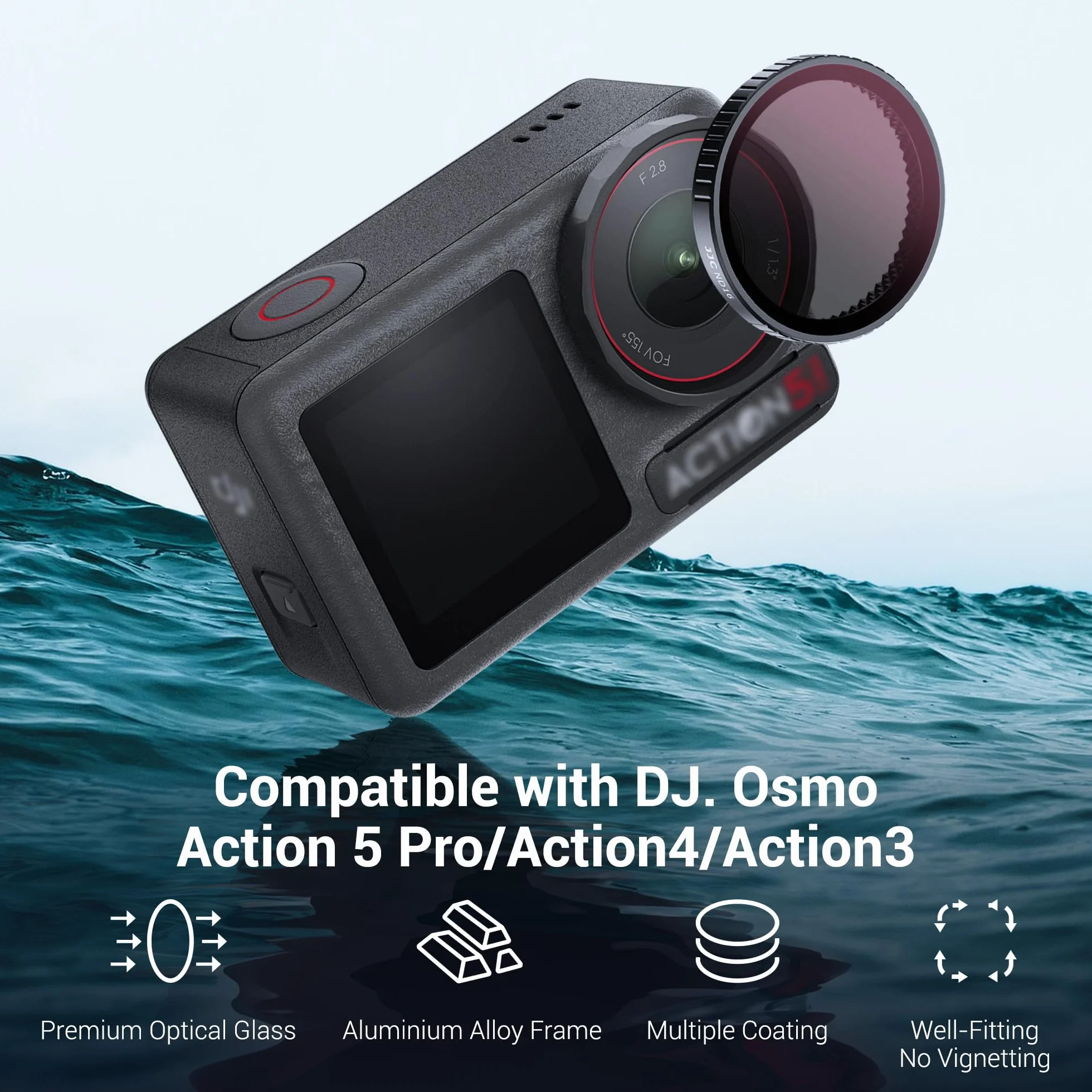 JJC Zatrzaskowy zestaw filtrów ND PL do DJI Osmo Action 5 4 3, CPL ND8 ND16 ND32 kompatybilny z akcesoriami DJI Action5, okrągły filtr polaryzacyjny o neutralnej gęstości, wielowarstwowa aluminiowa