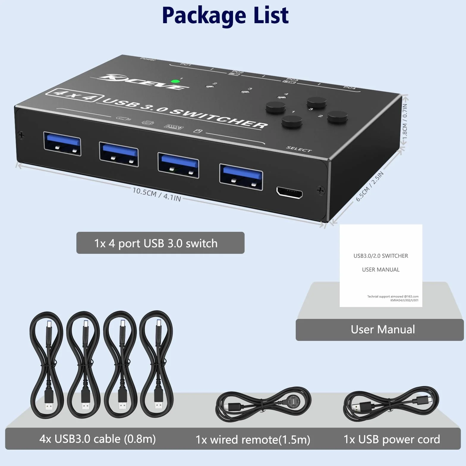 Przełącznik USB 3.0 dla 4 komputerów, 4-portowy selektor przełącznika USB Udostępnianie 4 urządzeń USB, mysz, klawiatura, skaner, drukarka, komputer PC Zgodny z systemami Mac/Windows/Linux.