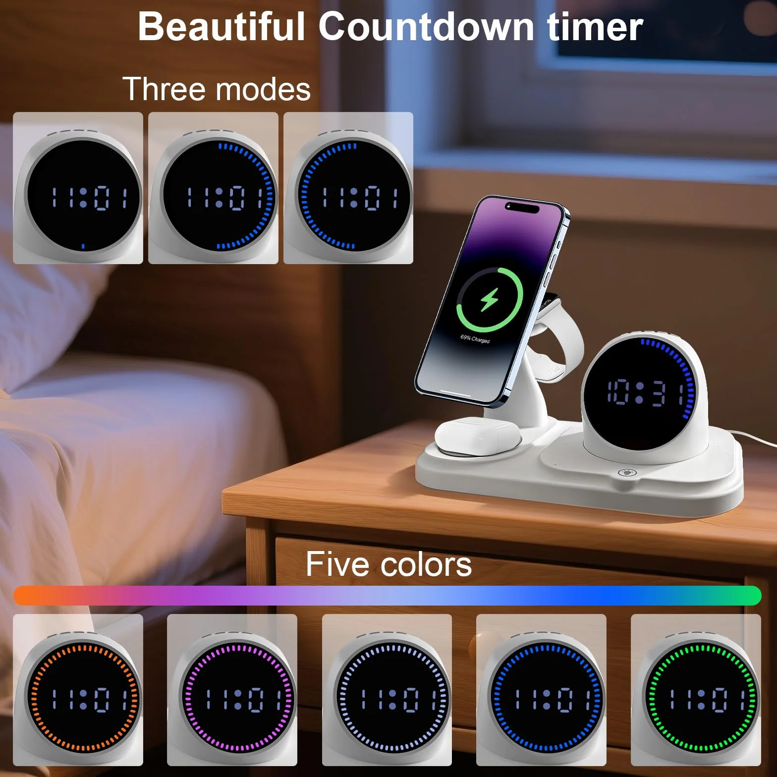 6 w 1 bezprzewodowa ładowarka do iPhone'a z głośnikiem Bluetooth, stacja szybkiego ładowania do iPhone'a 17/16/15/14/13/12/11/Pro/Max/Plus, do Apple Watch i AirPods