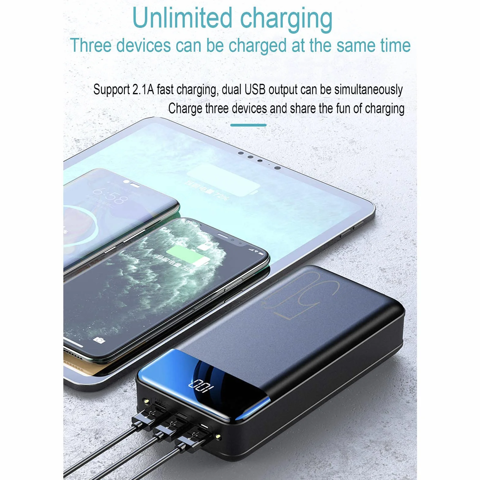 80000 mAh Powerbank do Outdoor Camping 2.1 A przenośna szybka ładowarka zewnętrzna bateria z wyświetlaczem LED do telefonów i tabletów (rozmiar: czarny, kolor: 40000mAh