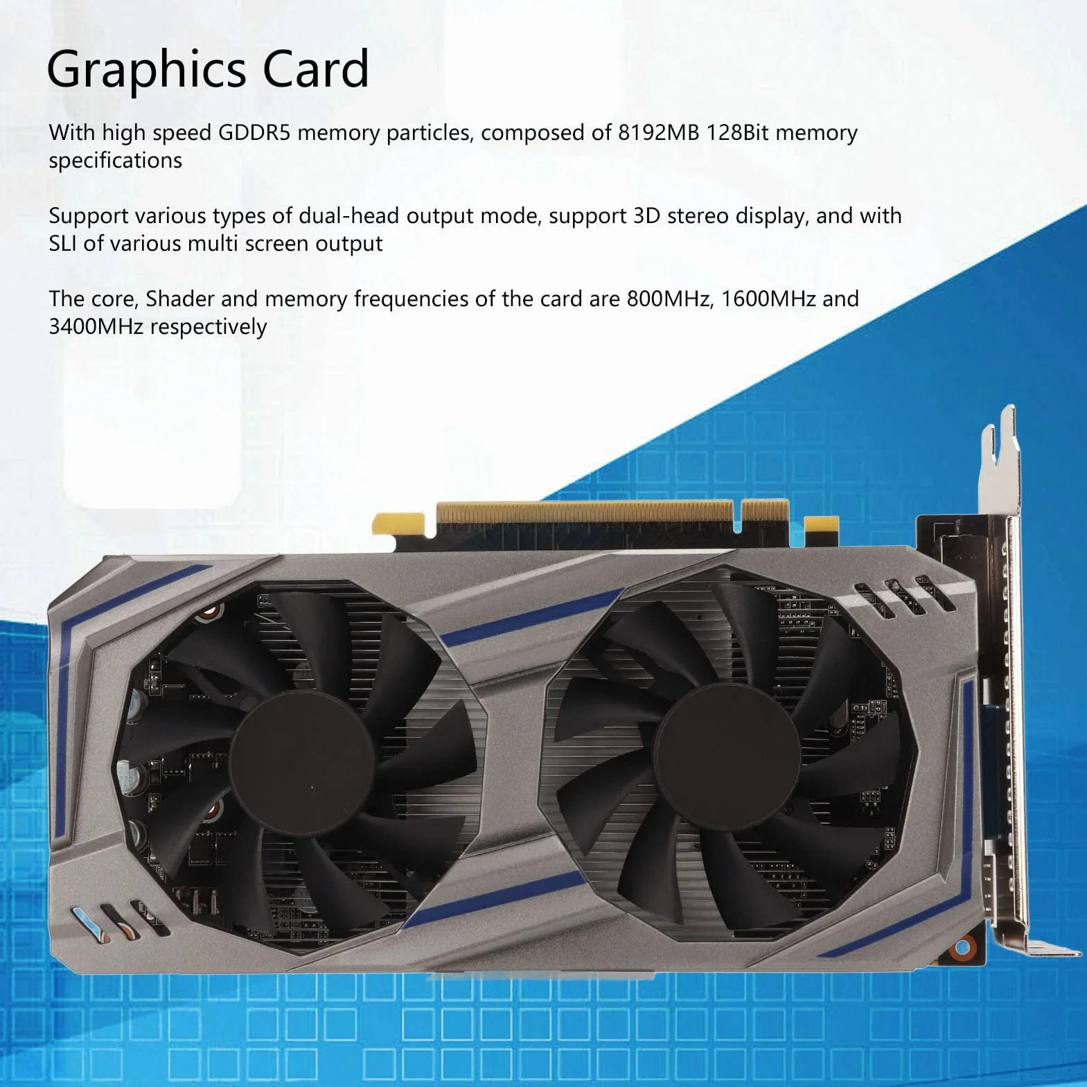 GTX550Ti 8GB GDDR5 128-bitowa Karta Graficzna do Gier, PCI Express 2.0 z Dwoma Wentylatorami Komputer PC Karta Graficzna do Gier Wideo z HDMI VGA DVI, rozdzielczość 2560x1600