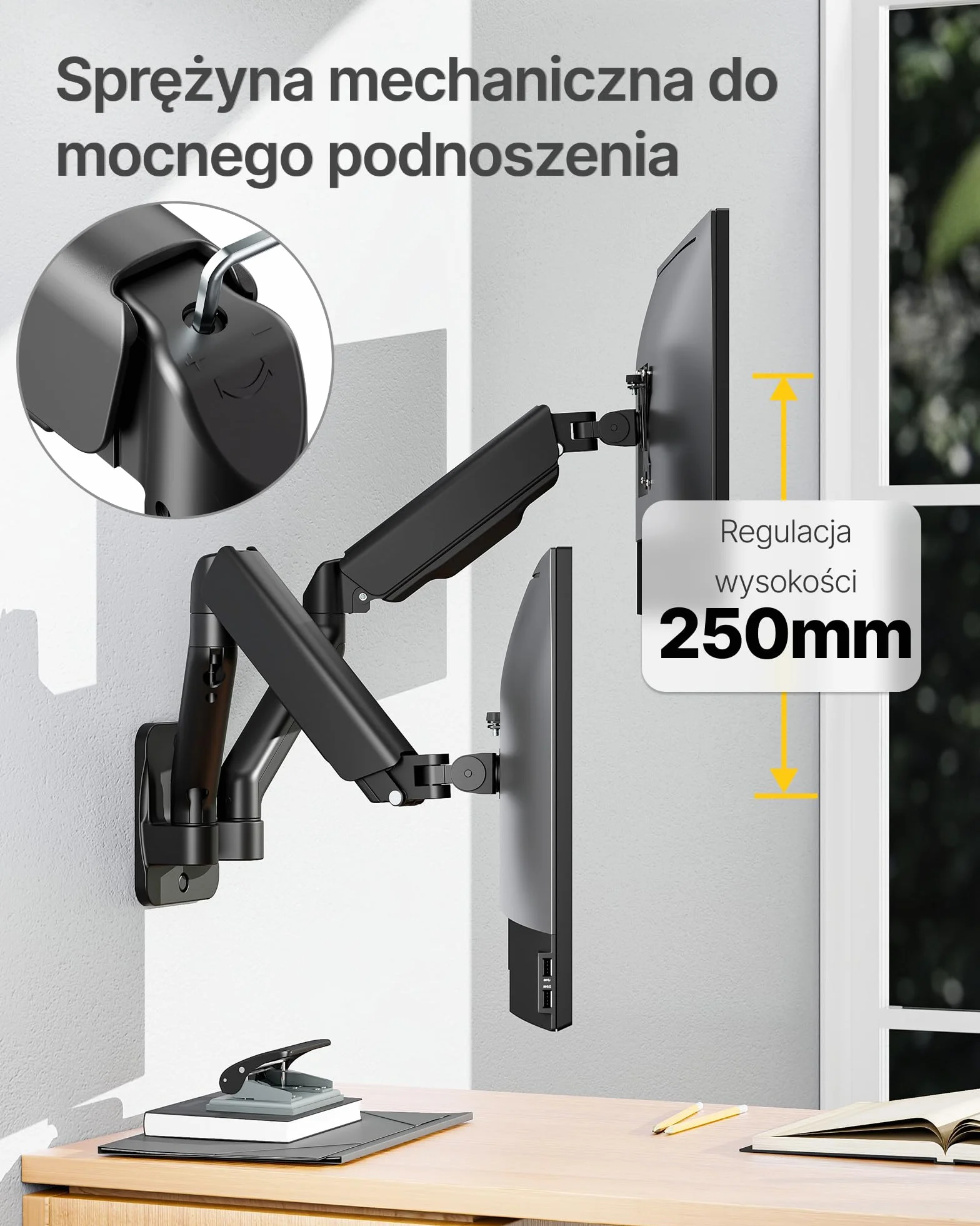 monTEK Podwójny uchwyt ścienny do monitora od 17 do 32 cali, każdy do 9 kg | 75 x 75/100 x 100 VESA uchwyt ścienny, na płaski/zakrzywione ekrany, w pełni ruchomy uchwyt monitora, czarny