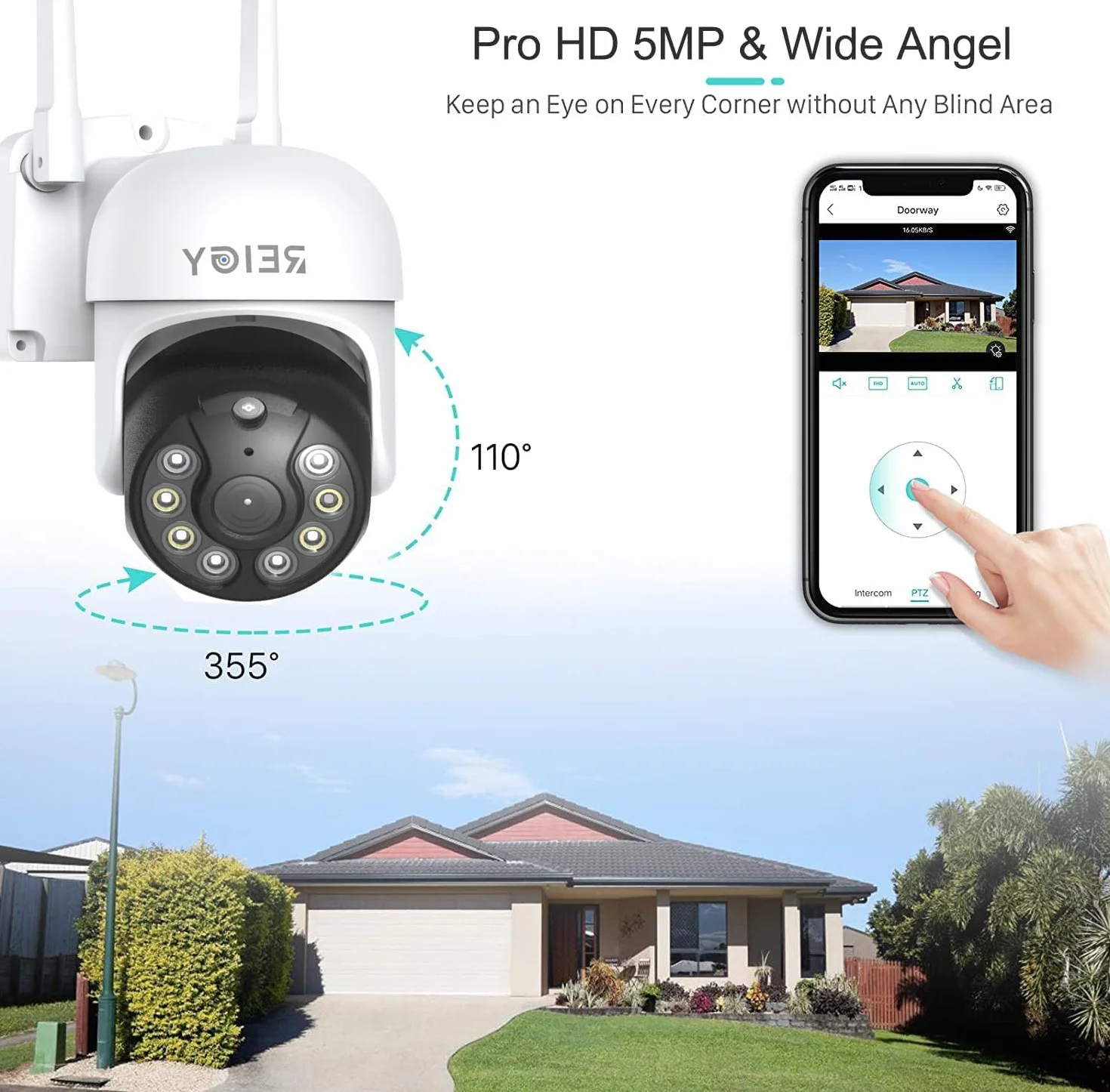 REIGY 4 sztuki kamera 5 MP (kamera kulowa + kamera pt), zewnętrzna kamera Wi-Fi z wodoodpornym kolorowym widzeniem nocnym i dwukierunkowym dźwiękiem