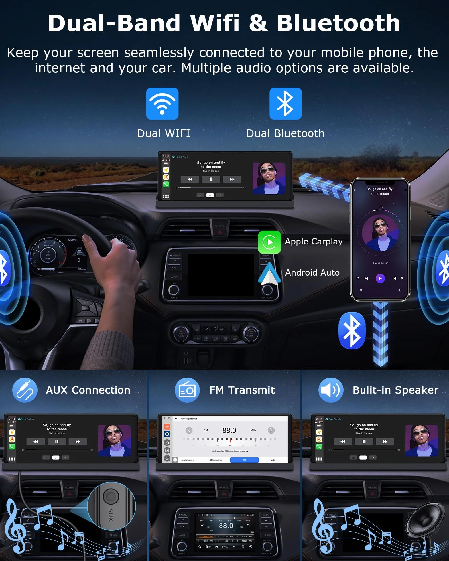 Ekran 4 w 1 do samochodu Carplay Android Auto Avec You.tube/Net.flix/Tik.tok | Obsługa Exclusif 10,26 Pouces Android Auto Display radio samochodowe do samochodu, z kamerą Recul Wi-Fi dwupasmowy, Bluetooth