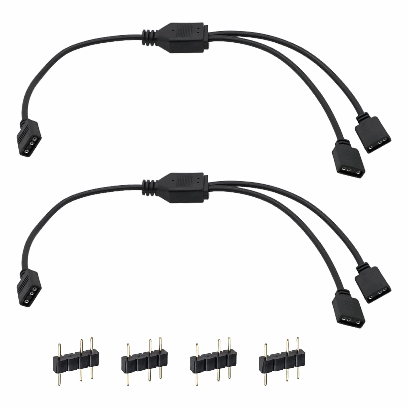 2 kable RGB PC, 1-2, rozdzielacz ARGB, 3-pinowe, 5 V, 30 cm, z pinami męskimi, przedłużenie ARGB do wentylatorów i taśm LED, kompatybilne z płytami głównymi, koncentratorami RGB do gier komputerowych