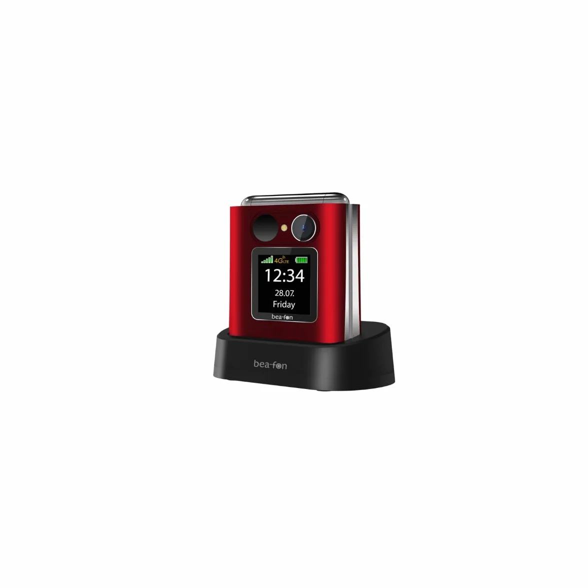Beafon, Fold10 LTE, telefon z klapką, przycisk połączenia alarmowego SOS, kolorowy wyświetlacz wewnętrzny XL 2,2 (5,58 cm), kolorowy wyświetlacz zewnętrzny XL 1,44" (3,65 cm), wyświetlacz fotokontaktu