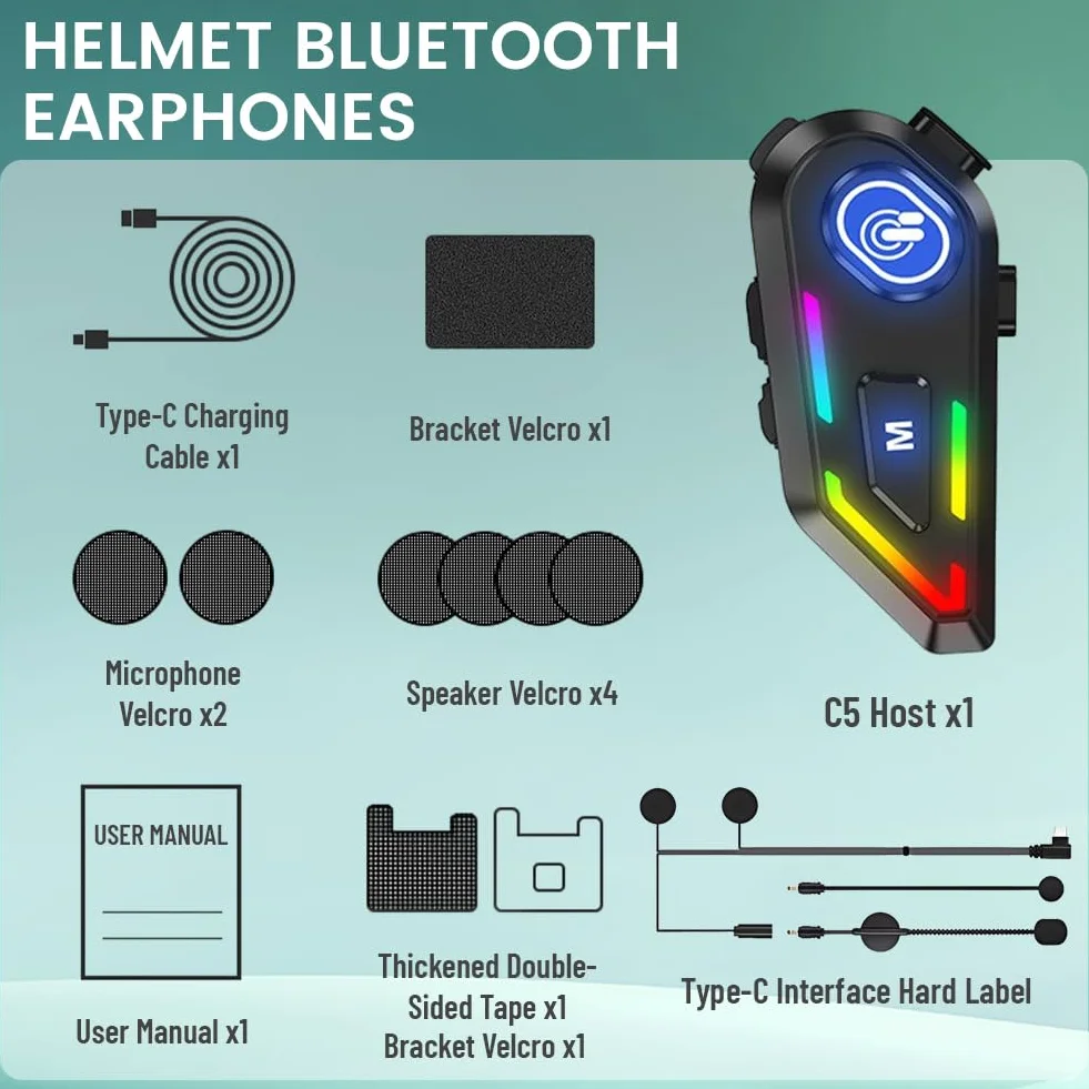 Flintronic Zestaw słuchawkowy motocyklowy, zestaw słuchawkowy Bluetooth do większości kasków, długa żywotność baterii, redukcja szumów, kompatybilne z systemem Android, Apple, do motocykli, rowerów