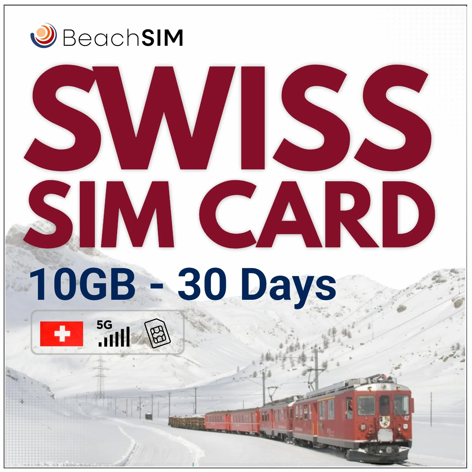 Szwajcaria Karta SIM 30 dni. 10 GB danych z prędkością 4G/5G. Tylko dane przedpłacone. Szybka aktywacja. Łatwe ładowanie.