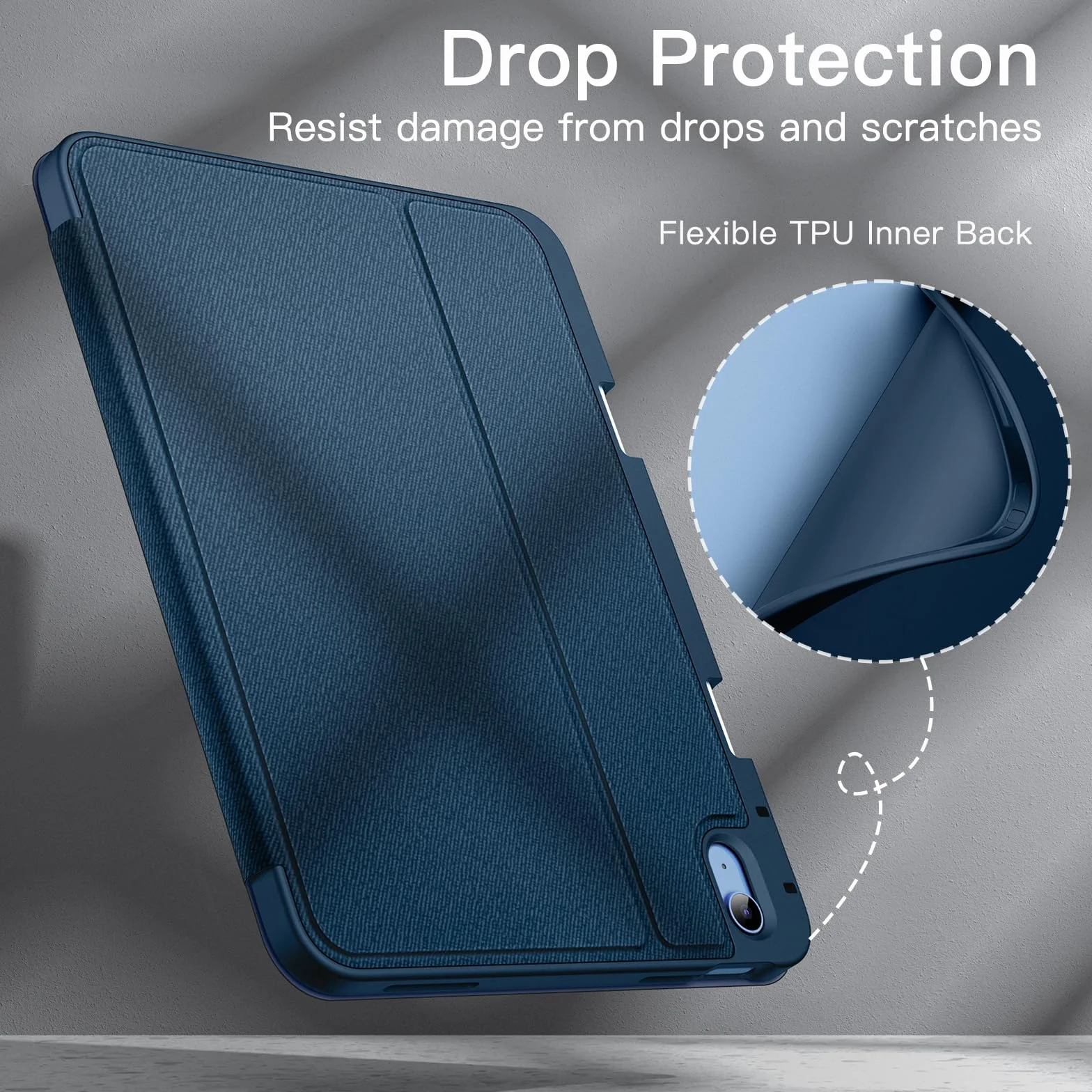 JETech Etui iPad 11./10. Generacji 2025/2022 z Pencil Uchwyt, Folio Podstawka Ochronna, Granatowy