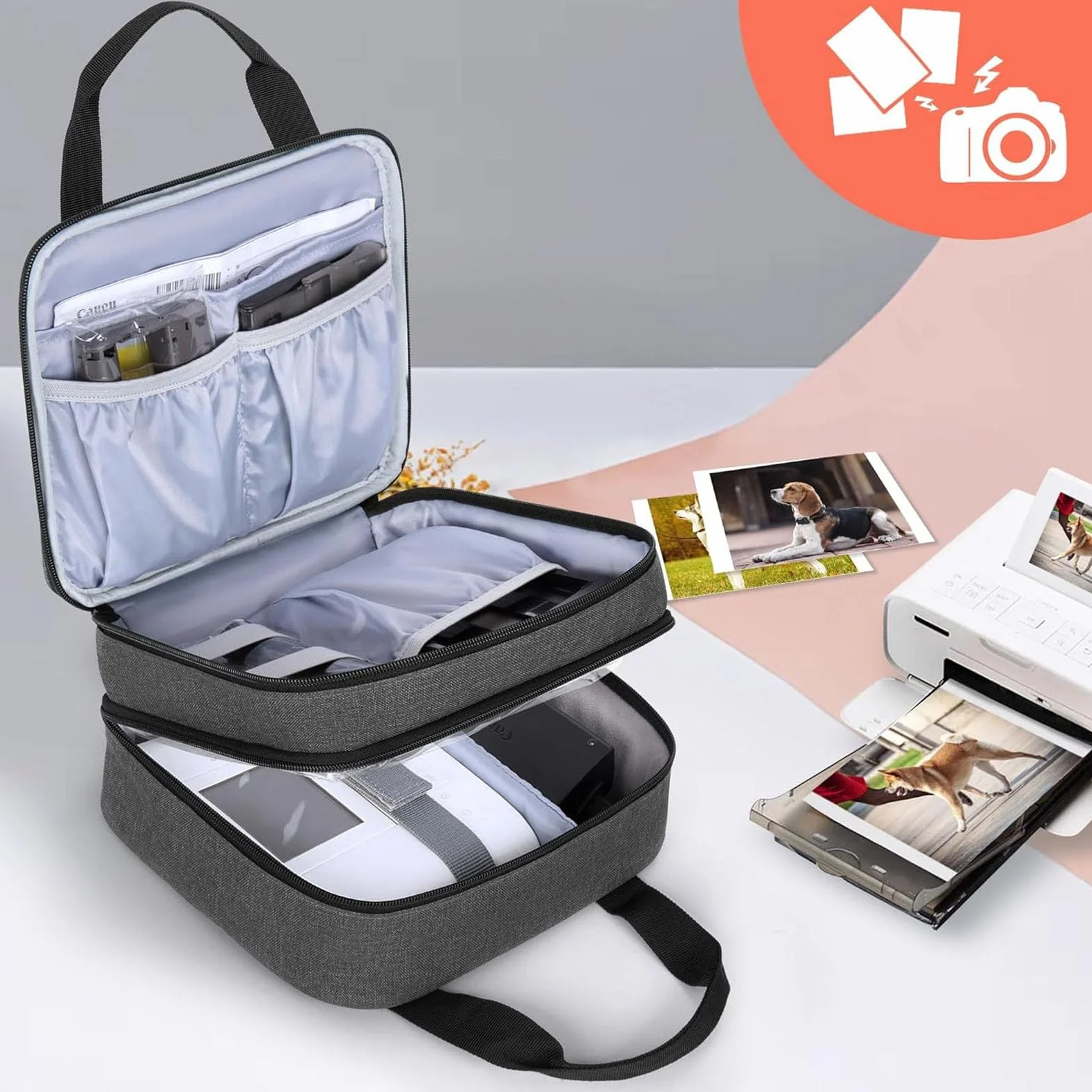 Goshyda Torba do Przenoszenia dla Selphy CP1500 CP1300 CP1200 Drukarka do Zdjęcia, Przenośna Drukarka z Regulowanym Dzielnikiem, Drukarka Pamięci i Akcesoria
