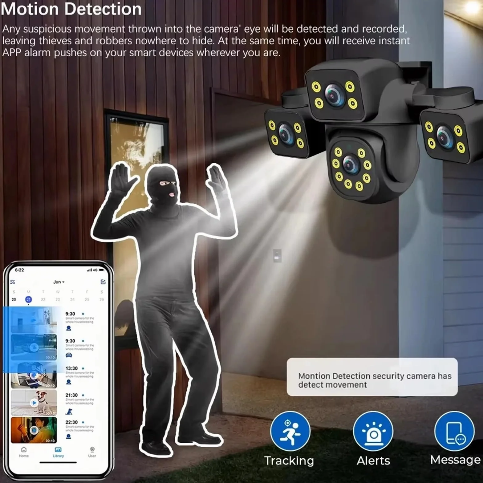 Kamera bezpieczeństwa, Nadzór wideo z 3 obiektywami Kamera 15MP Sieć Wi-Fi CCTV Bezprzewodowy Monitor 360° Zewnętrzne wodoodporne kamery bezpieczeństwa(15MP WIFI NO Card)