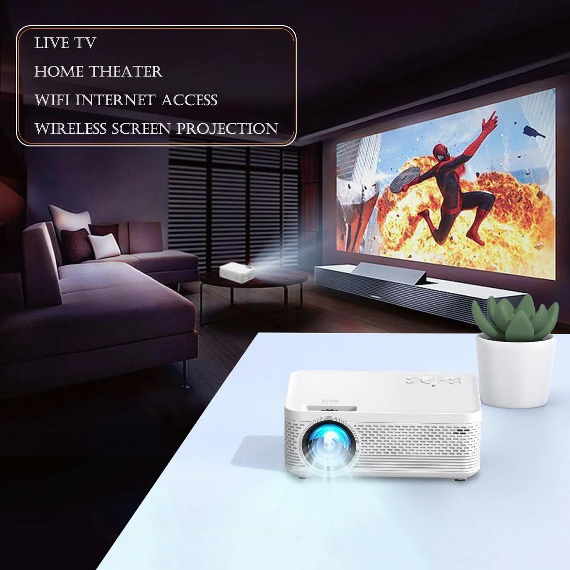 POFET Mini projektor, przenośny projektor telefoniczny, obsługa 1080p Full HD, projektor kina domowego, mały projektor wideo, kompatybilny z HDMI, smartfonem, tabletem, komputerem, telewizorem