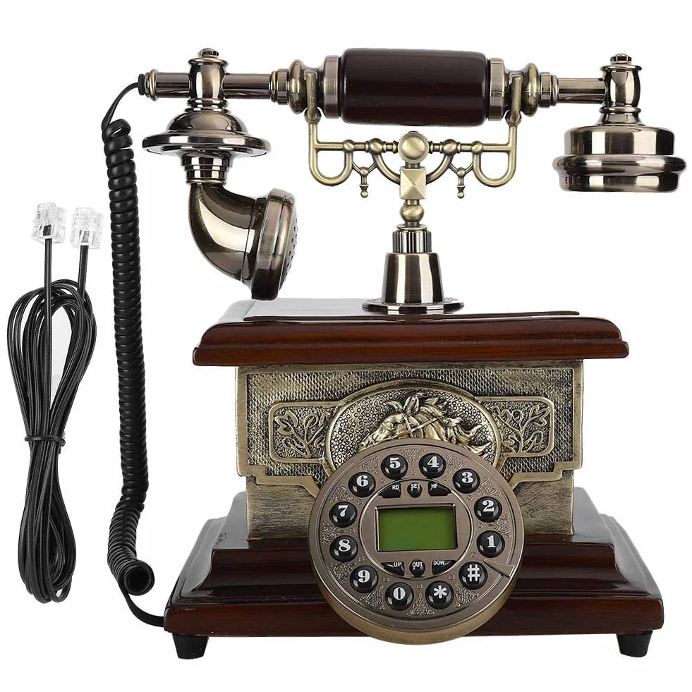 Telefon w stylu retro w stylu vintage, słuchawka z identyfikacją dzwoniącego, telefon stacjonarny z obrotową tarczą, telefon stacjonarny w stylu vintage do domowego biura, telefon przewodowy z wyświ