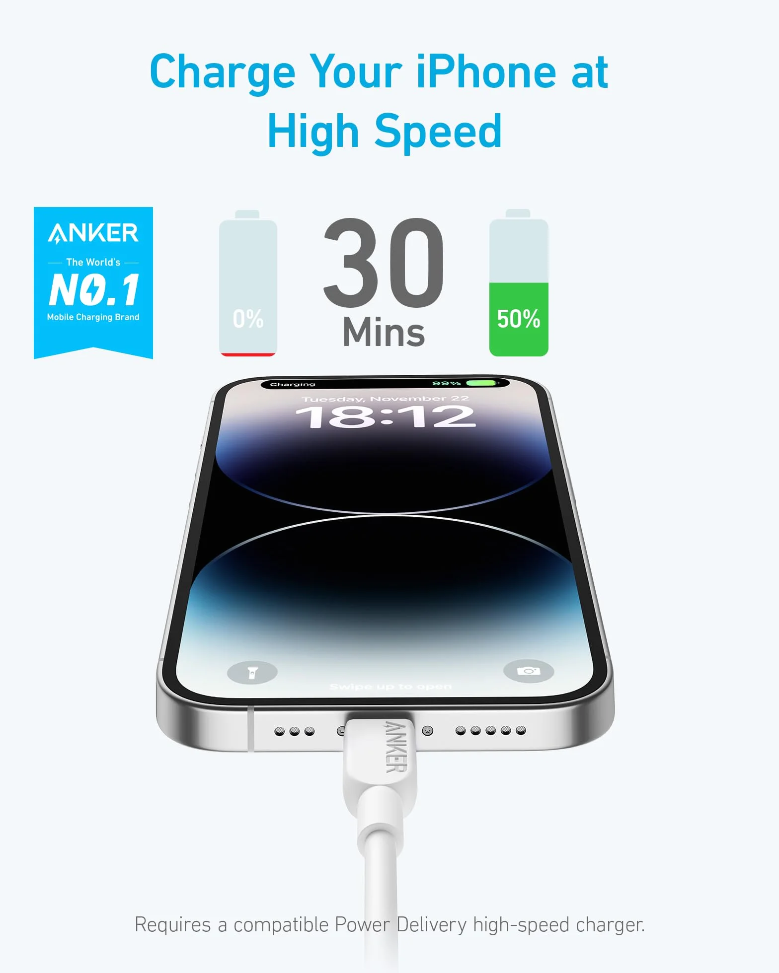 Anker Kabel USB-C do Lightning – certyfikowany MFi, kompatybilny z iPhone 14 i innymi (ładowarka nie jest dołączona), 0,9 m, biały
